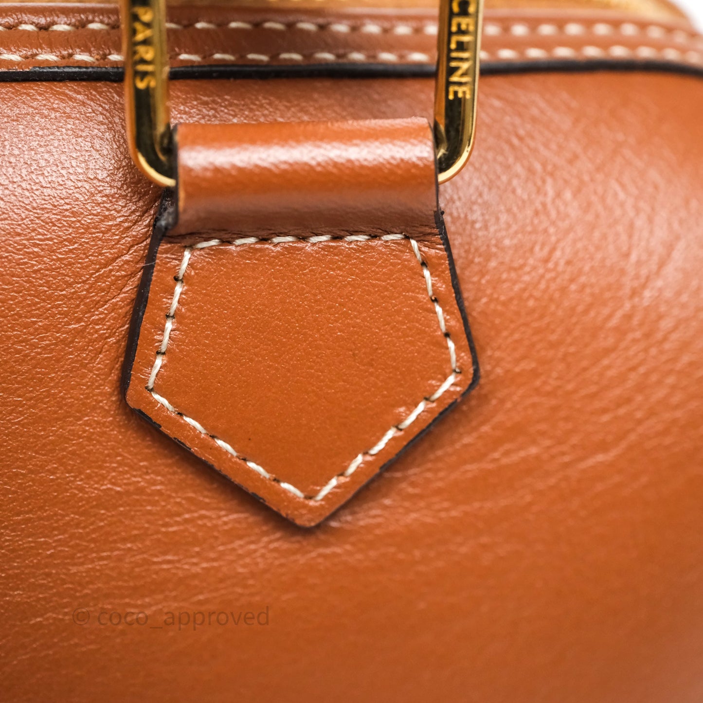 Celine Small Boston Bag Tan Calfskin Gold Hardware