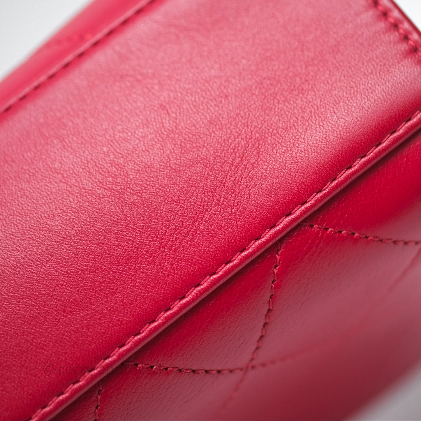 Chanel Quilted Flap Bag  with Pearl Logo Top Handle Red Lambskin Aged Gold Hardware