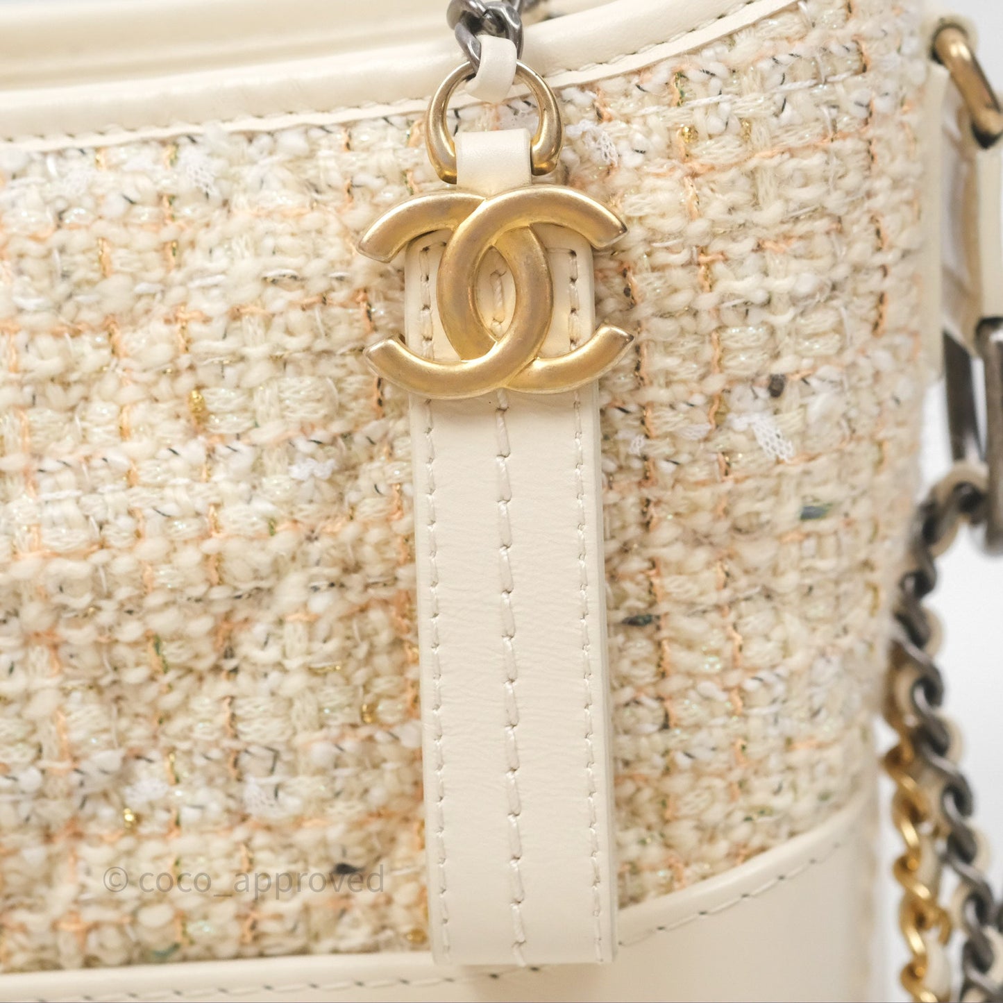 Chanel Small Gabrielle Hobo Quilted Ivory Tweed Aged Calfskin