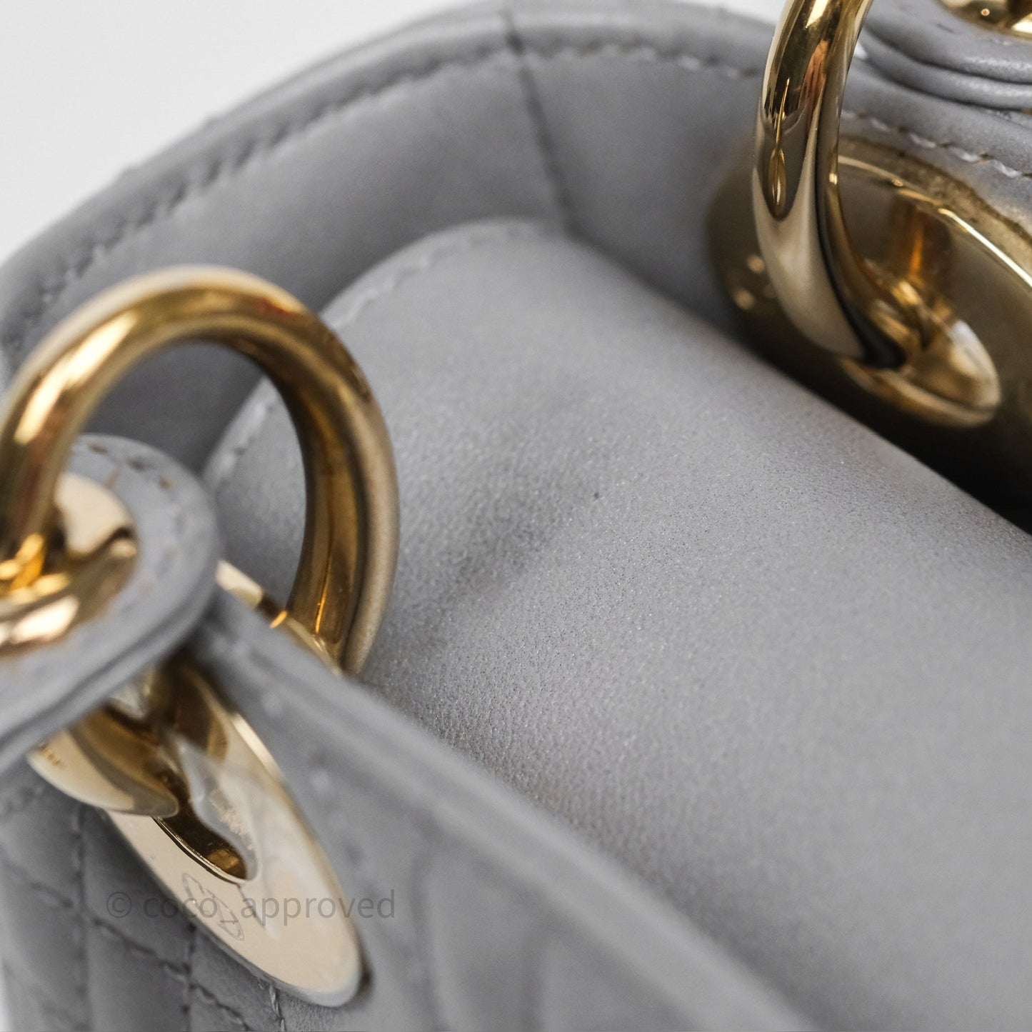 Christian Dior Mini Lady Dior Iridescent Grey Lambskin Cannage Gold Hardware