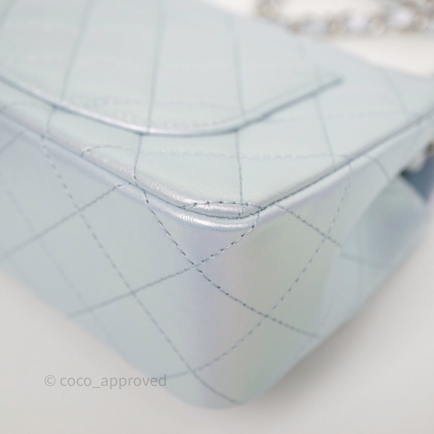 Chanel Mini Rectangular Bag Quilted Iridescent Icy Blue Silver Hardware