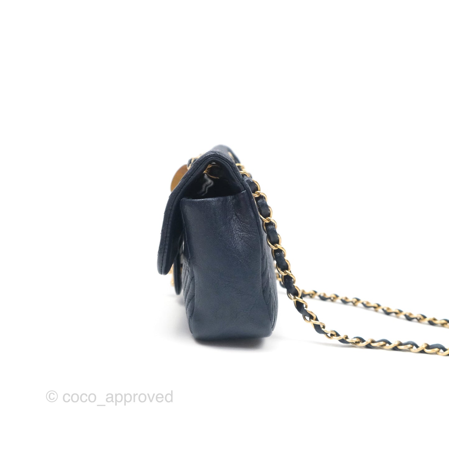 Chanel Small Chevron Surpique Flap Navy Calfskin Aged Gold Hardware