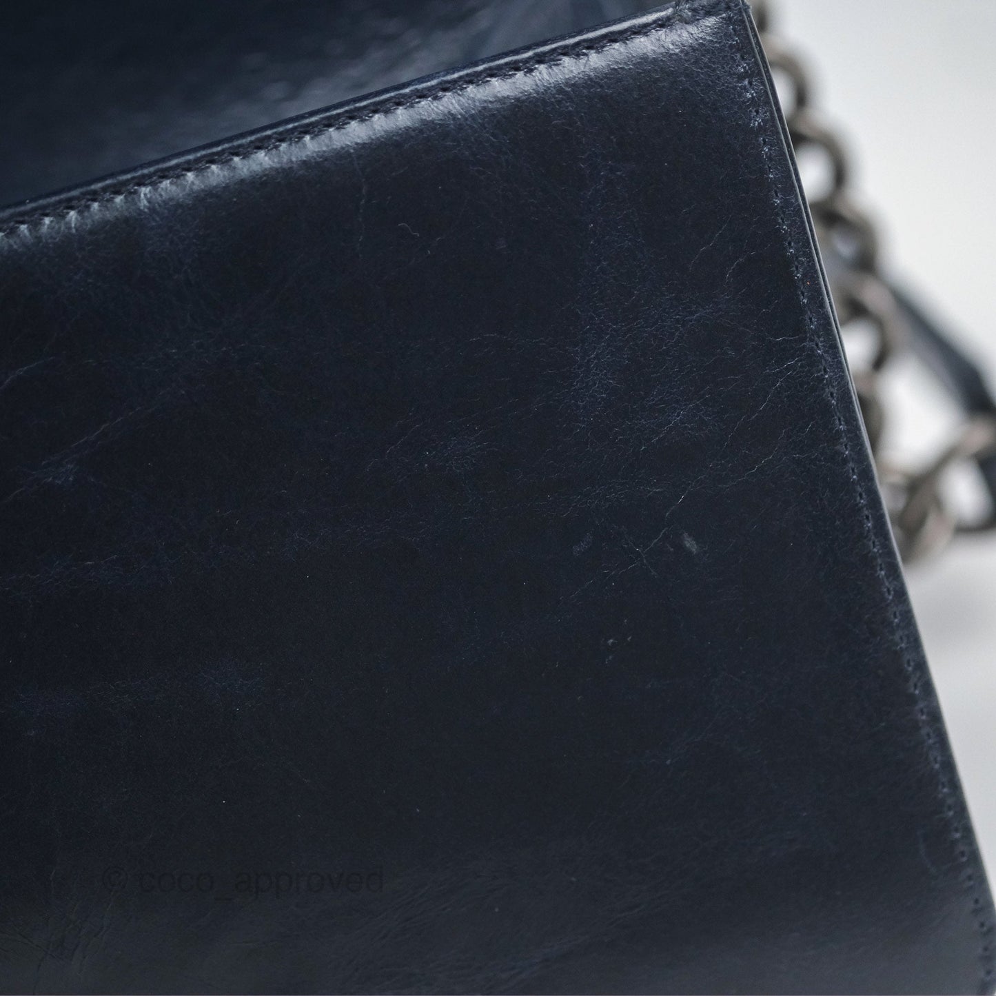 Chanel Medium Chain Edge Boy Quilted Navy Aged Glazed Calfskin Ruthenium Hardware