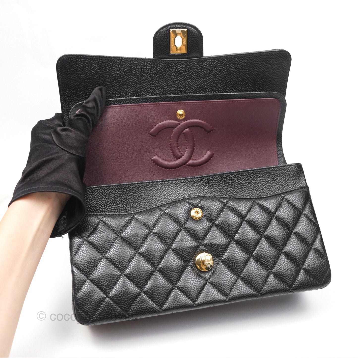Chanel Classic M/L Medium Flap Quilted Black Caviar Gold Hardware