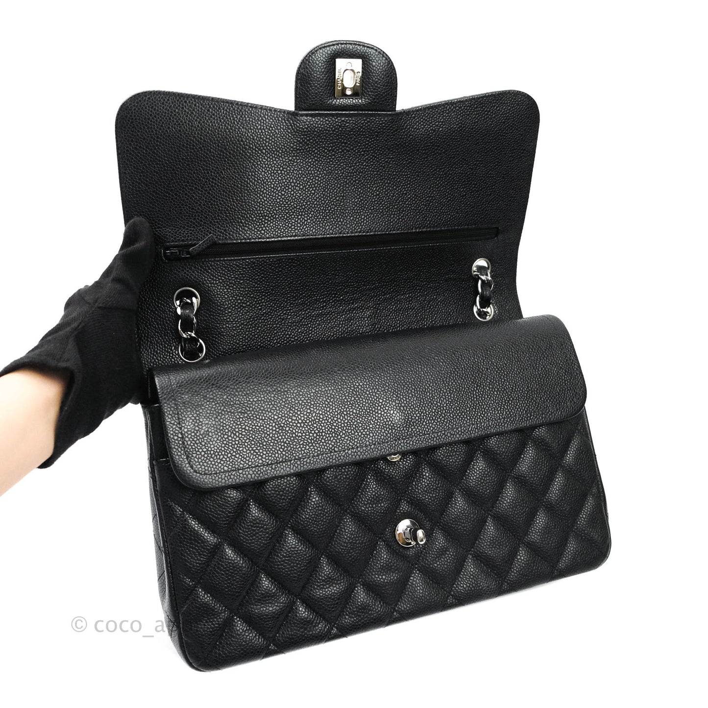 Chanel Jumbo Double Flap Black Caviar Silver Hardware⁣⁣