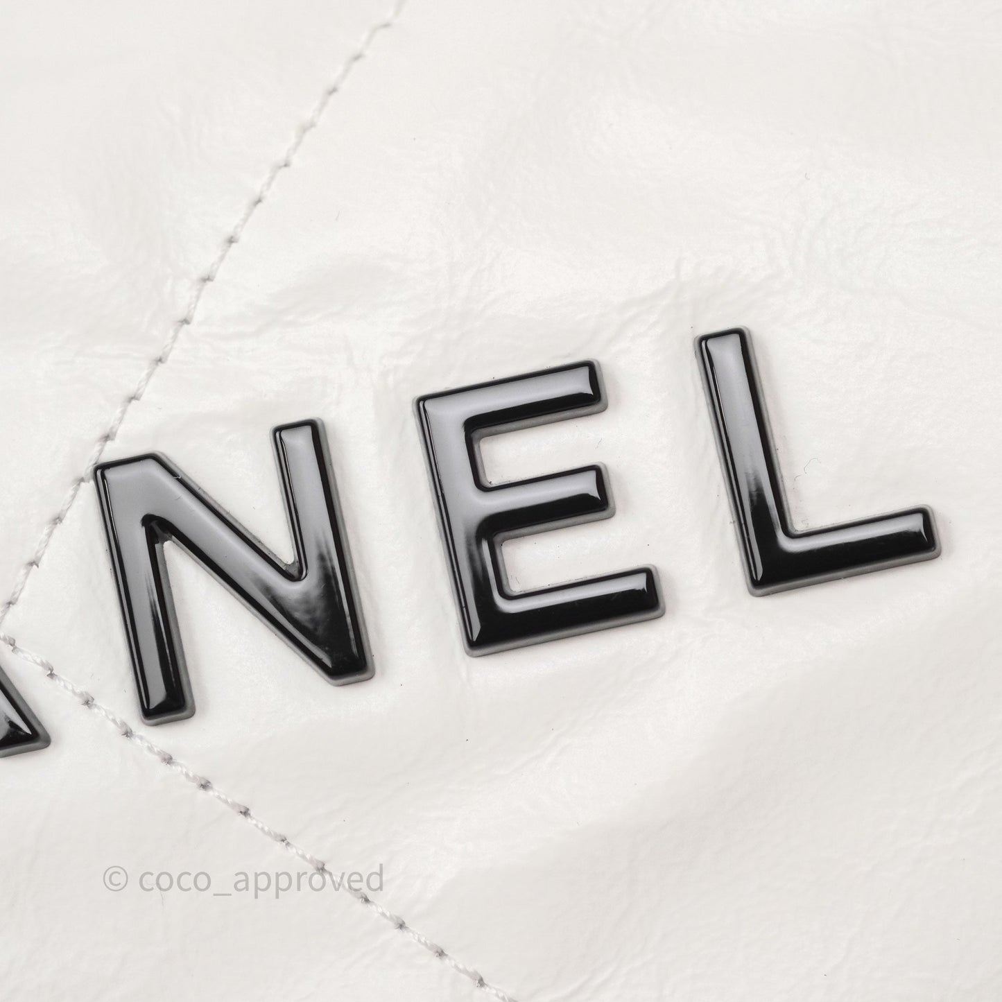 Chanel 22 Small White Aged Calfskin Black Logo Aged Gold Hardware