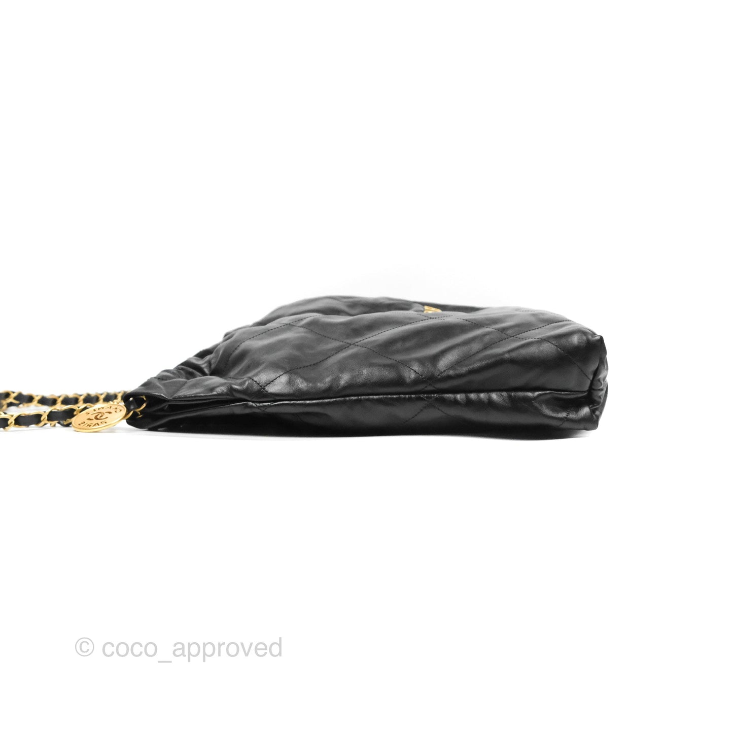 Chanel 22 Medium Black Shiny Calfskin Aged Gold Hardware
