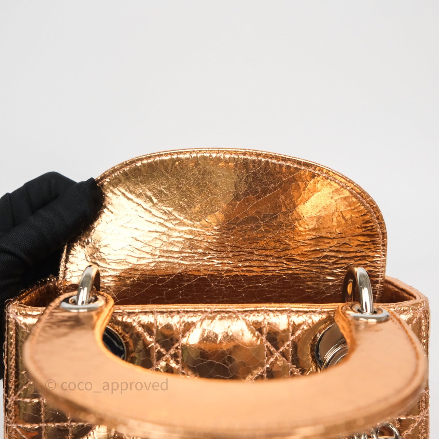 Christian Dior Mini Lady Dior Metallic Copper Cannage Silver Hardware