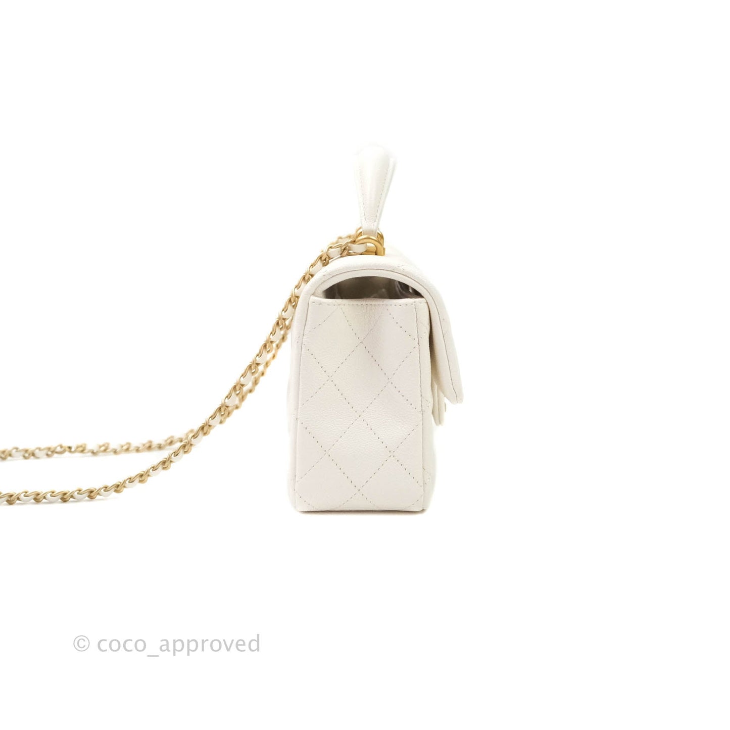 Chanel Top Handle Mini Rectangular Flap Bag White Caviar Aged Gold Hardware