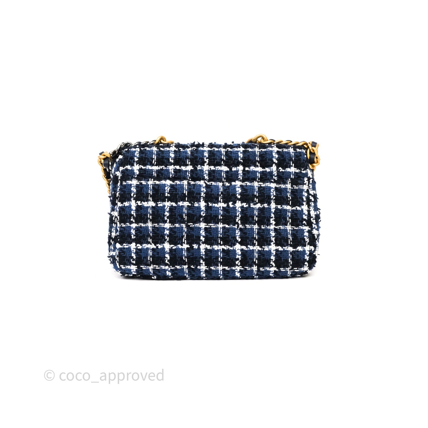 Chanel 19 Small Blue White Black Grid Tweed Mixed Hardware