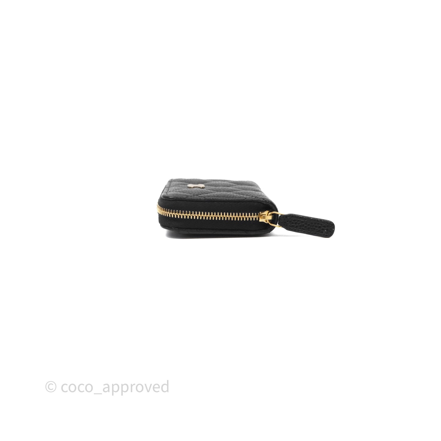 Chanel Quilted Zip Card Holder Black Caviar Gold Hardware