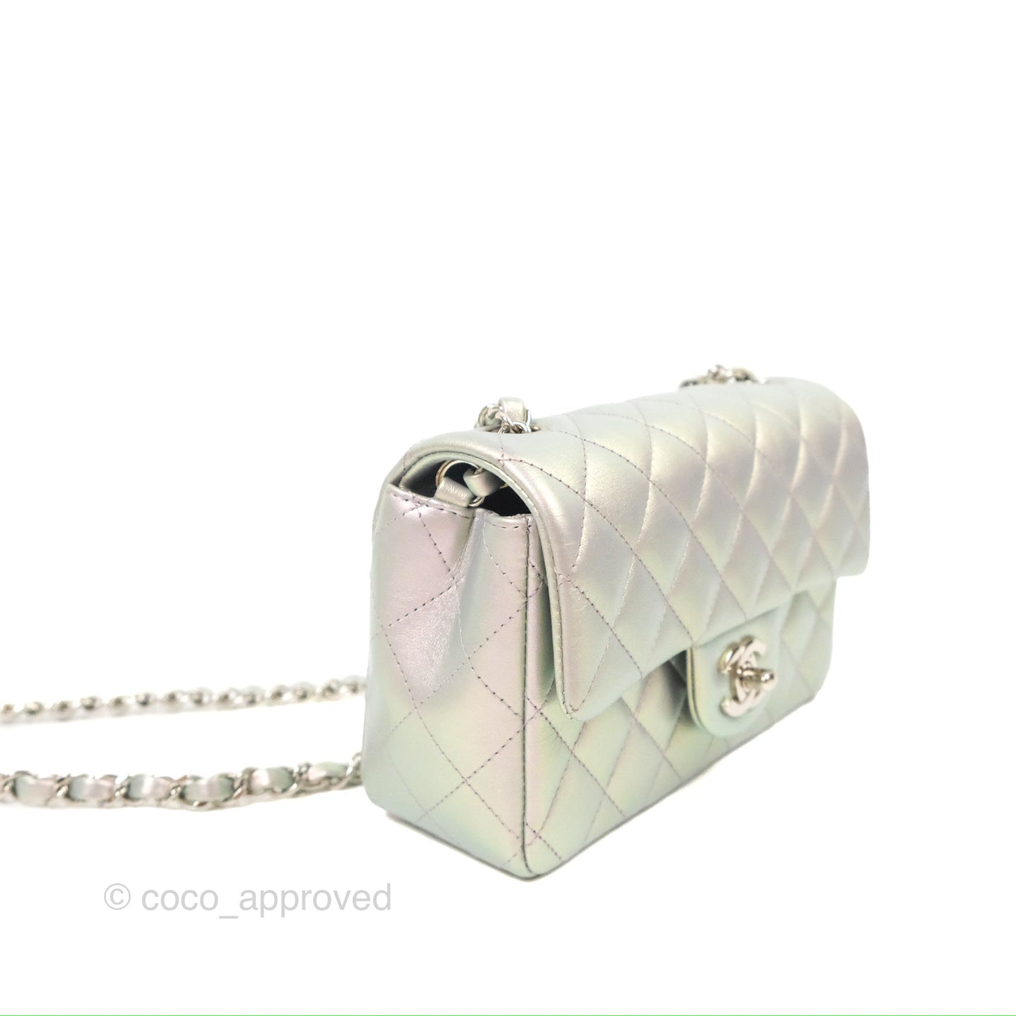 Chanel Quilted Mini Rectangular Iridescent Lilac Calfskin Silver Hardware