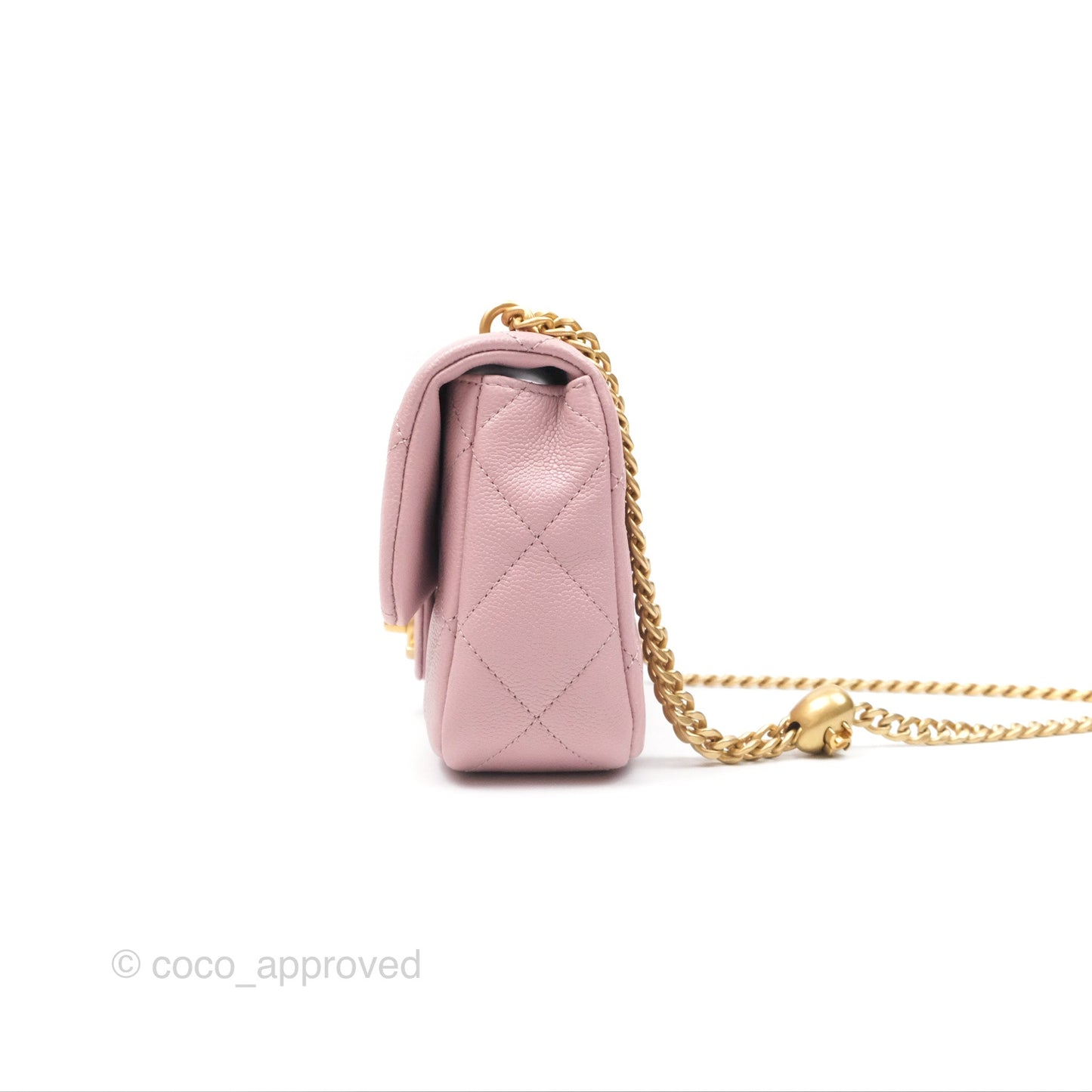 Chanel Mini Flap Bag Heart Adjustable Chain Dusty Pink Caviar Aged Gold Hardware