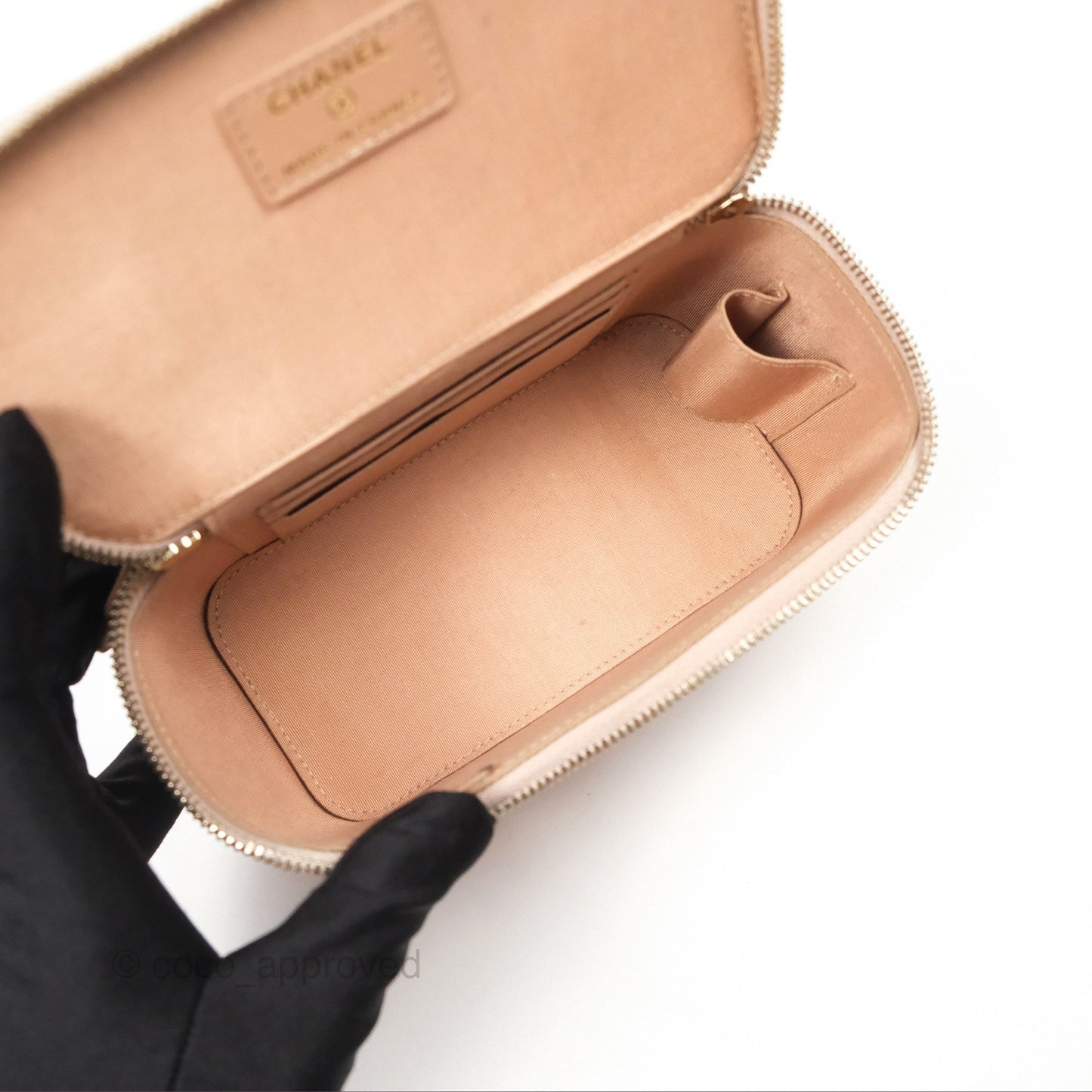 Chanel Vanity Rectangular Top Handle Beige Lambskin Aged Gold Hardware