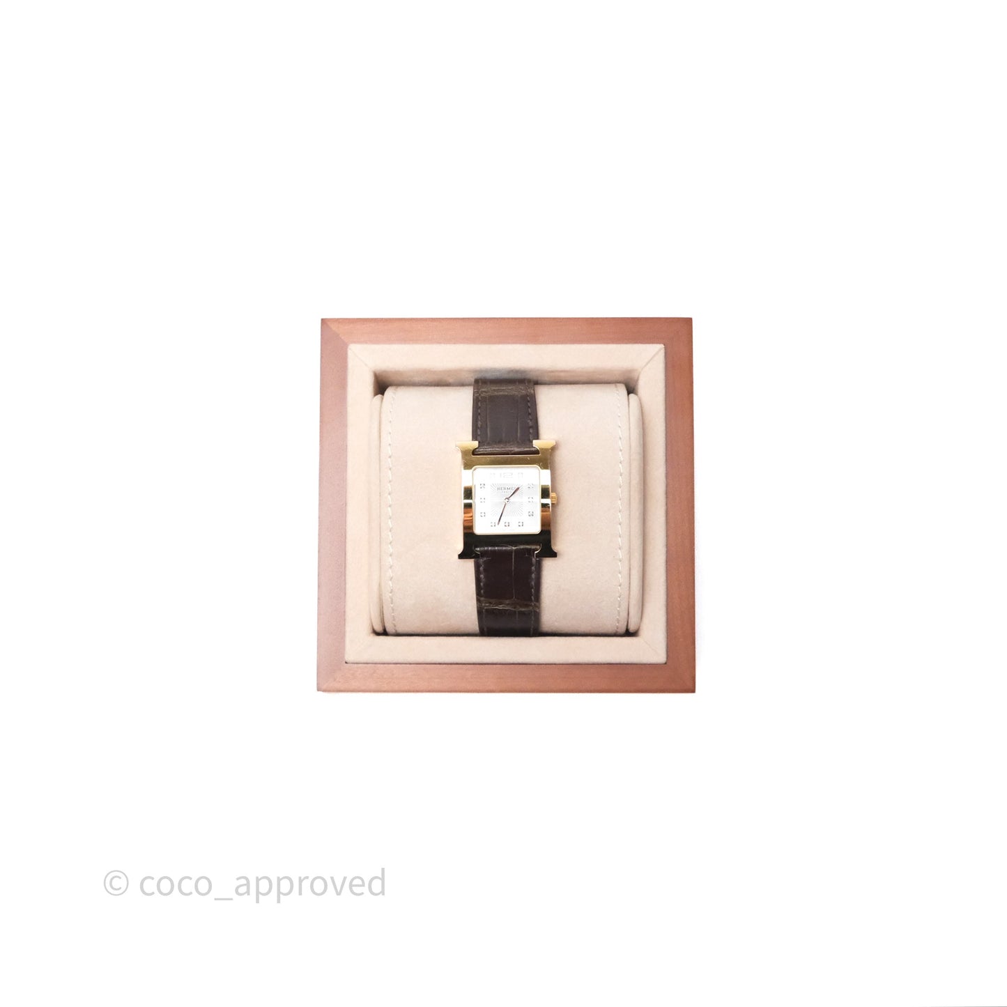 Hermès Heure H MM Watch Barenia Noir Alligator Gold Hardware