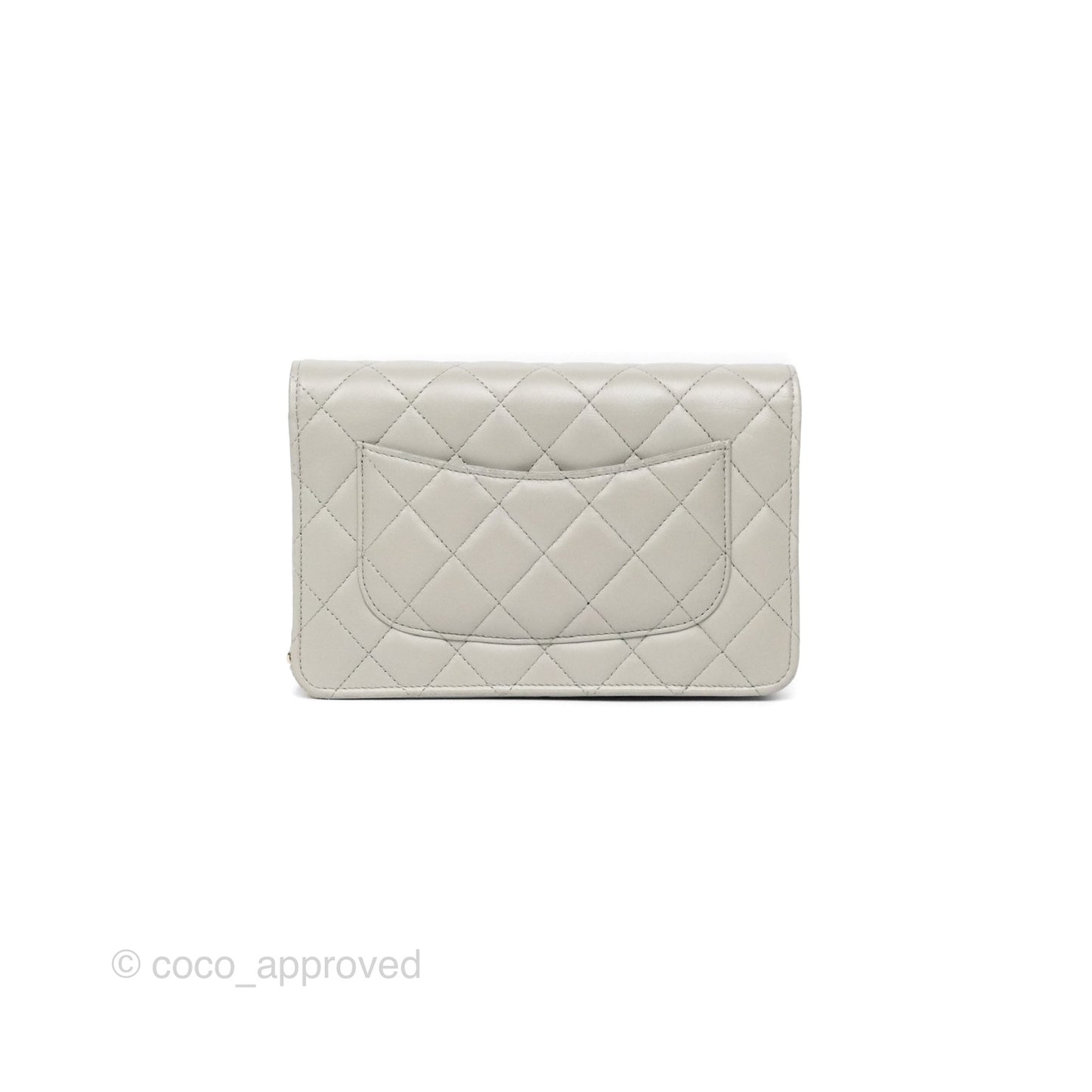 Chanel Classic Quilted Wallet on Chain WOC Light Grey Lambskin Gold Hardware