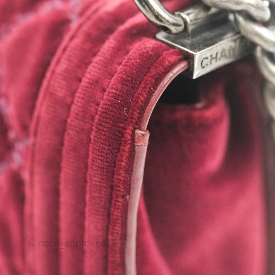 Chanel Small Boy Burgundy Velvet Ruthenium Hardware