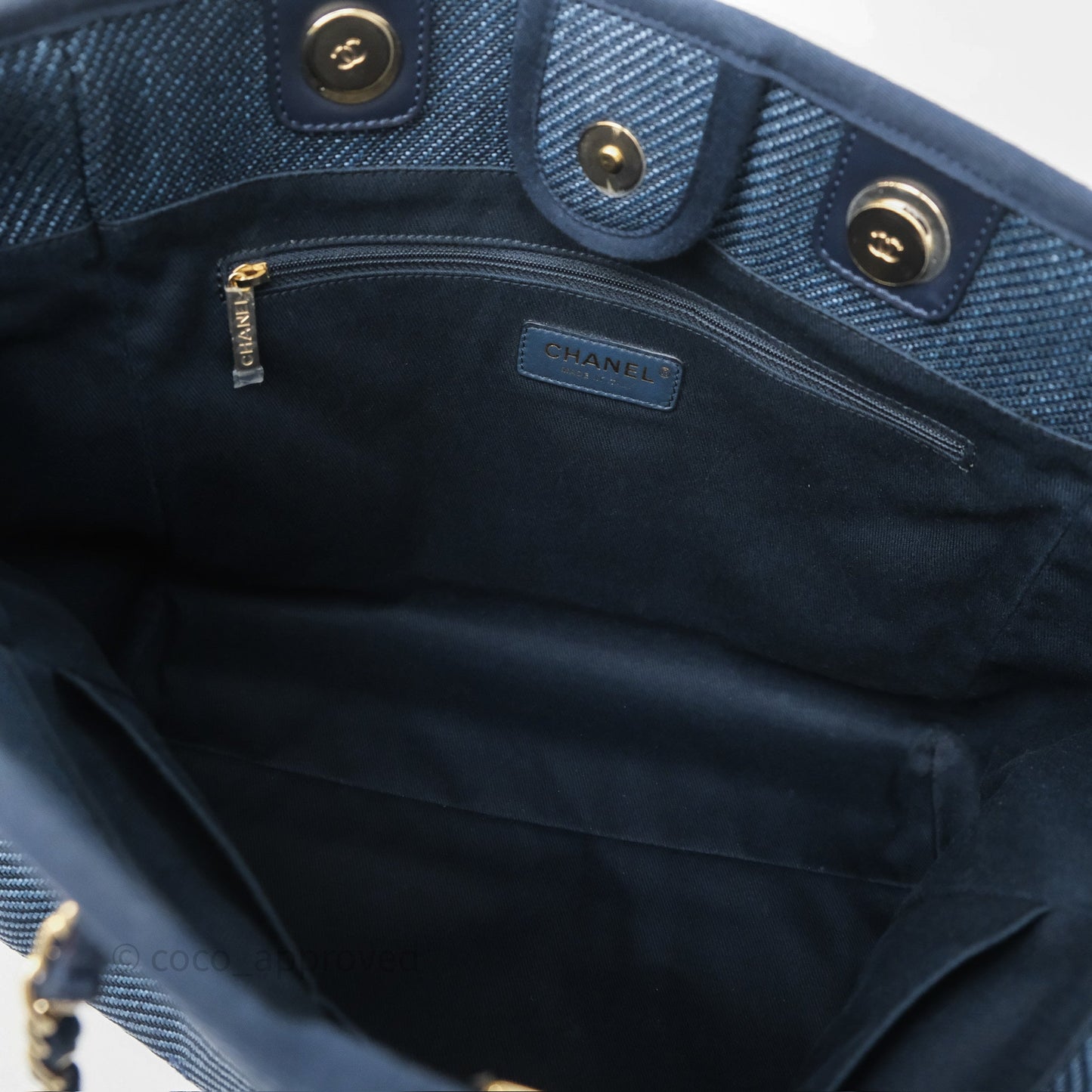 Chanel Medium Deauville Tote Navy Raffia Gold Hardware