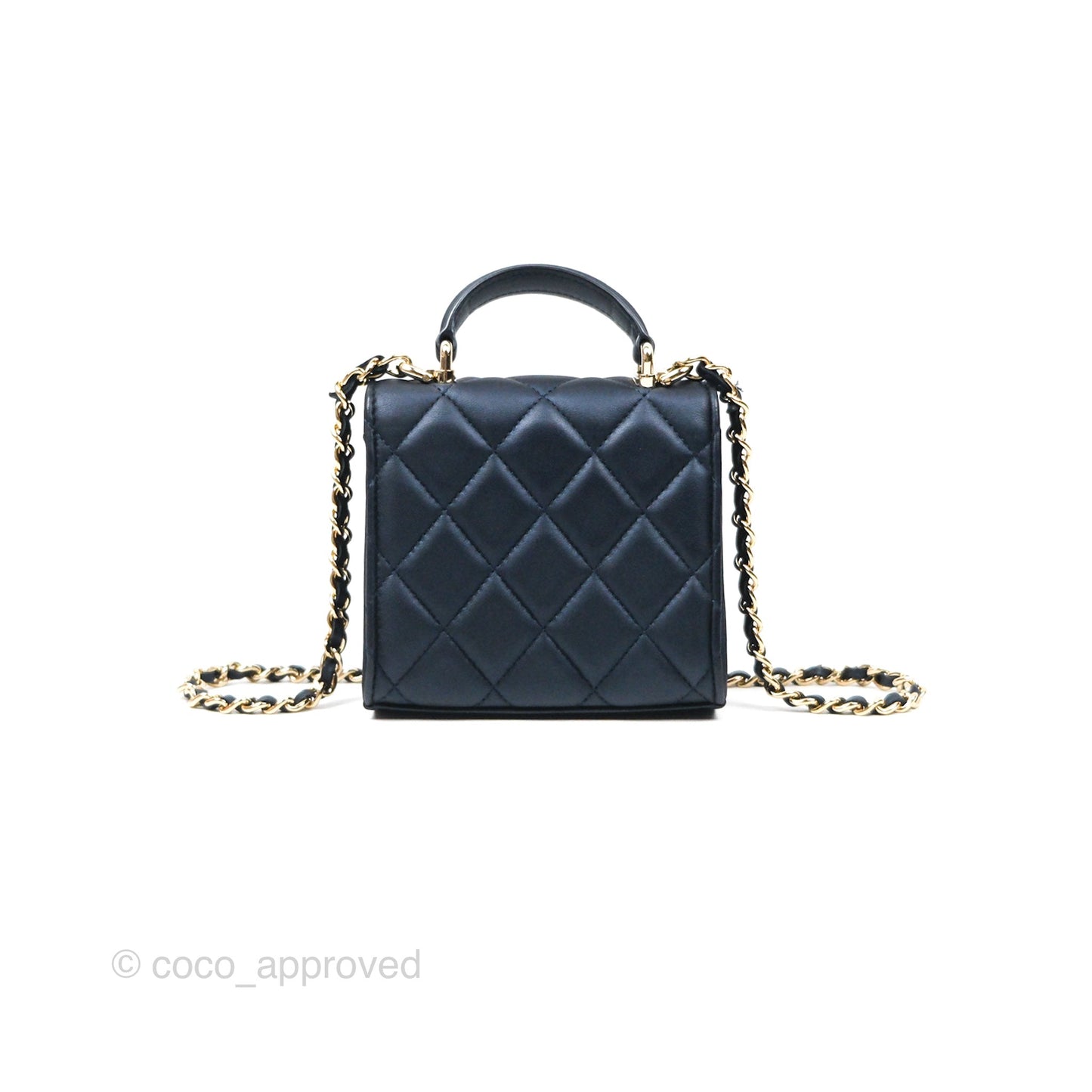 Chanel Mini Handle Clutch With Chain Iridescent Dark Navy Lambskin Gold Hardware