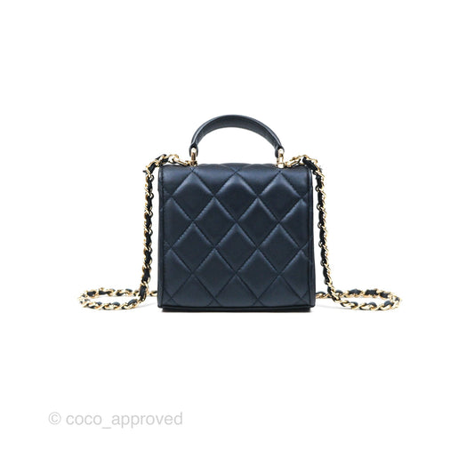 Chanel Mini Handle Clutch With Chain Iridescent Dark Navy Lambskin Gold Hardware