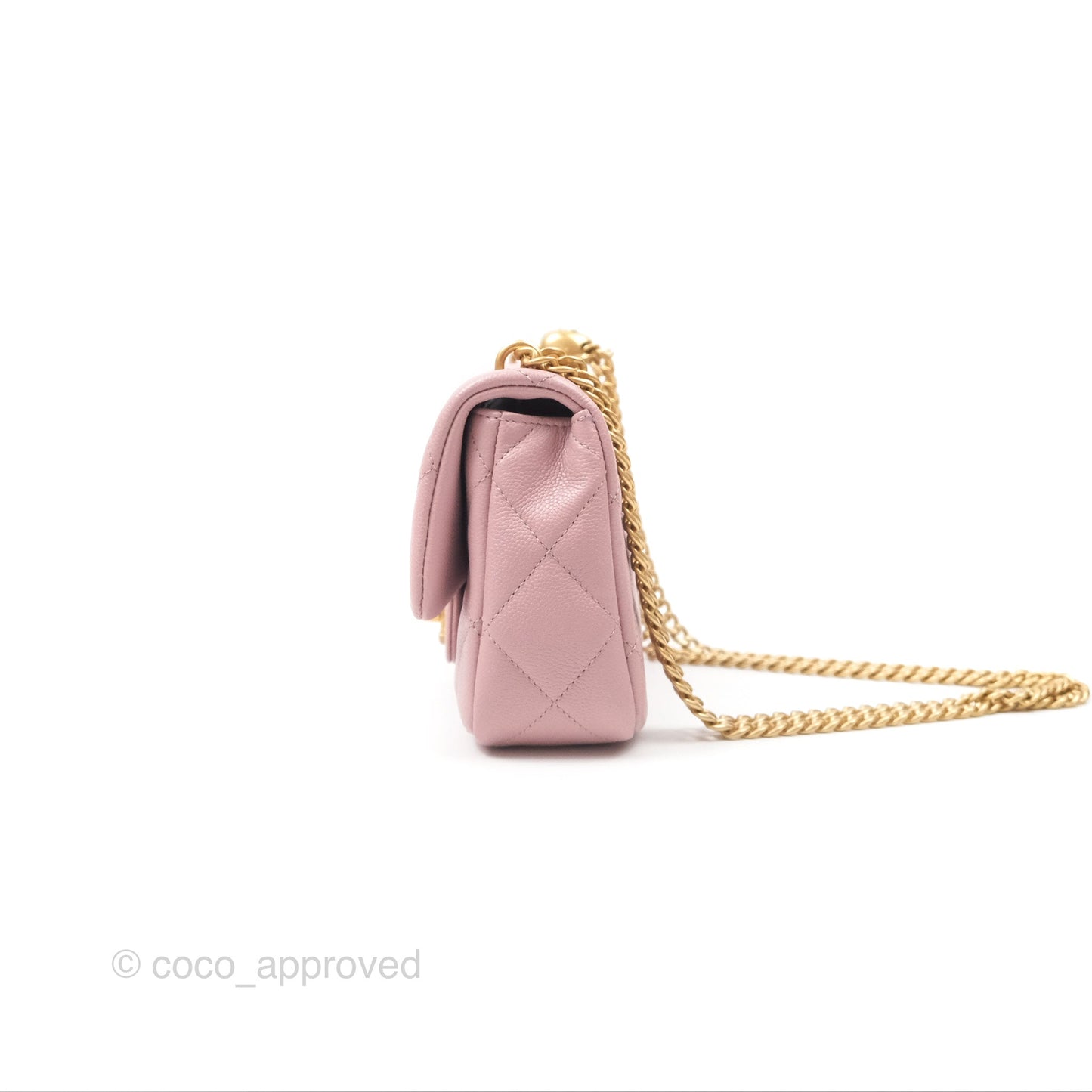 Chanel Mini Flap Bag Heart Adjustable Chain Dusty Pink Caviar Aged Gold Hardware