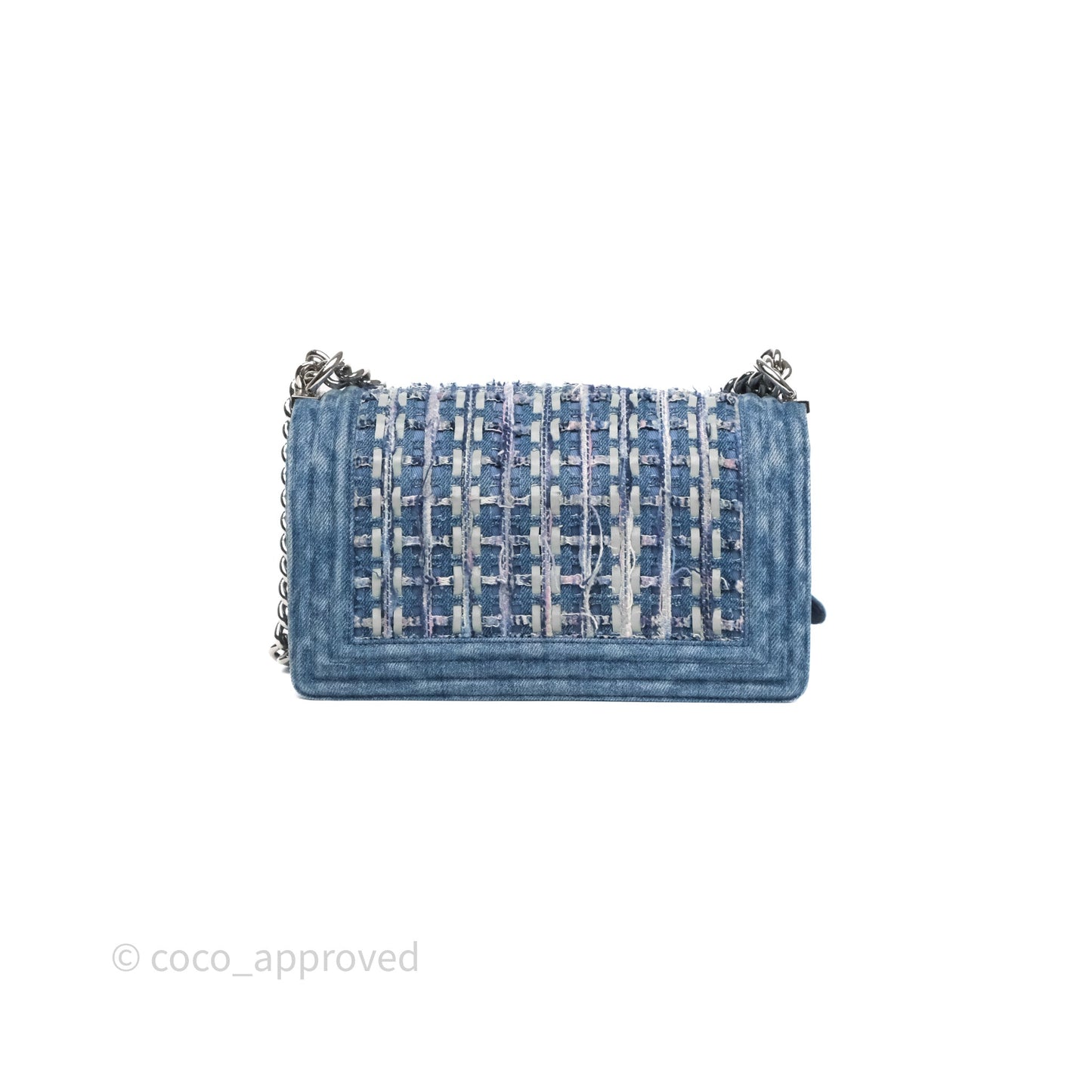 Chanel Medium Boy Blue Denim Tweed Silver Hardware