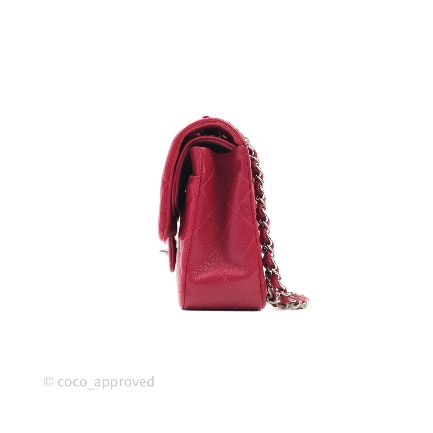 Chanel Classic M/L Medium Double Flap Red Caviar Silver Hardware 18B