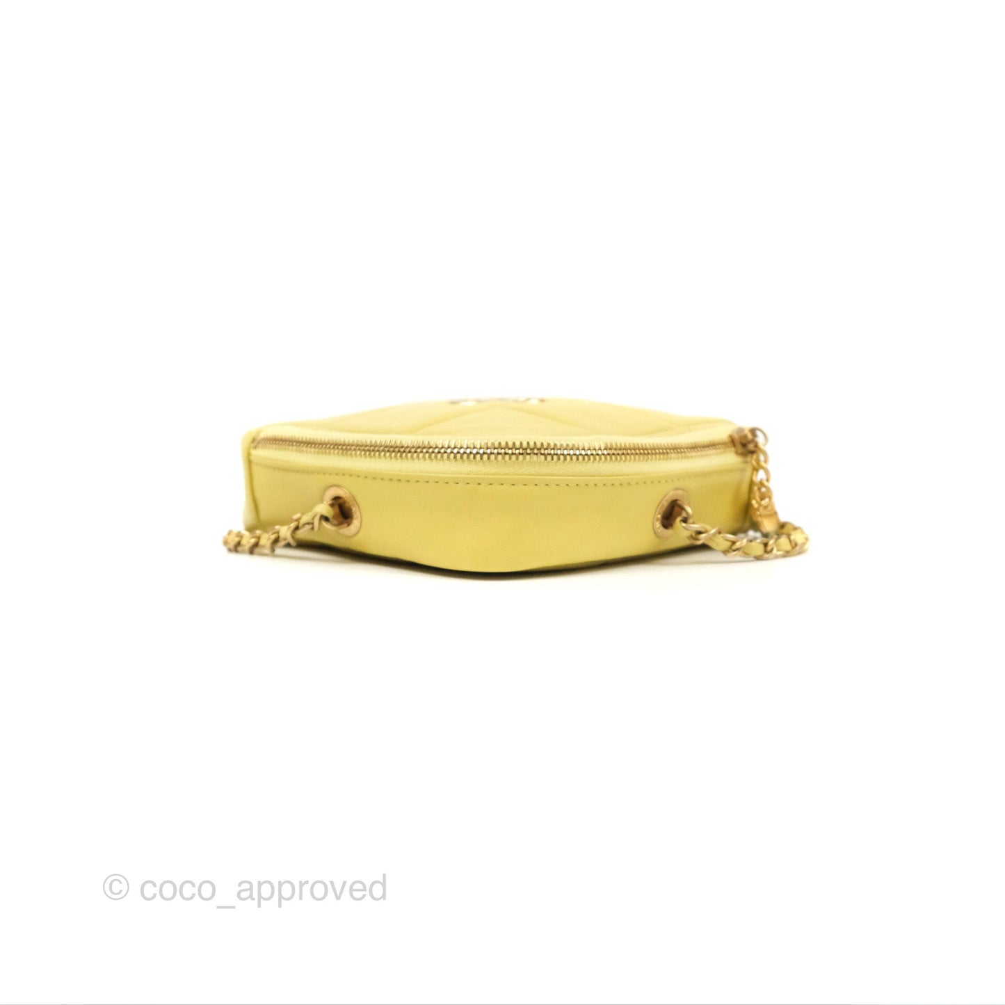 Chanel Small Quilted Diamond Cut Bag Yellow Lambskin Aged Gold Hardware