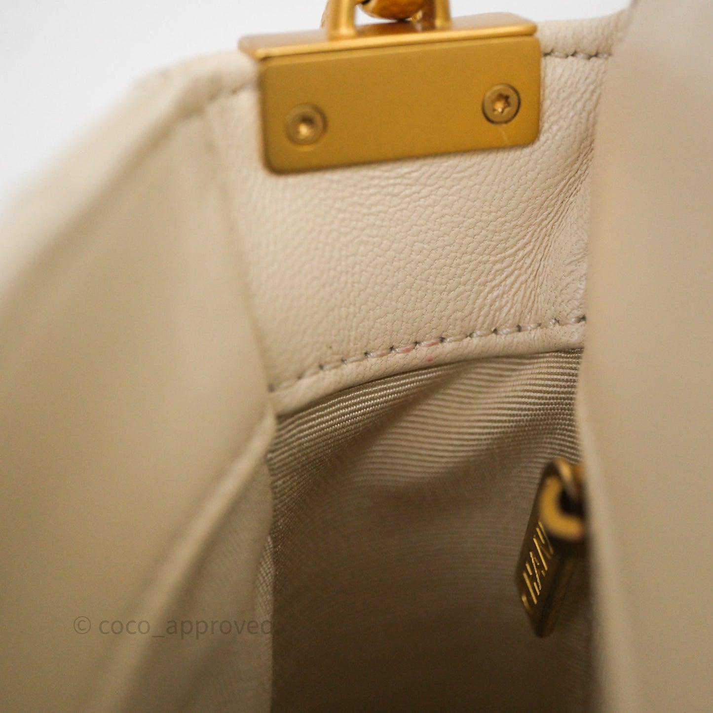Chanel Flap with Coin Charm Ivory White Lambskin Aged Gold Hardware