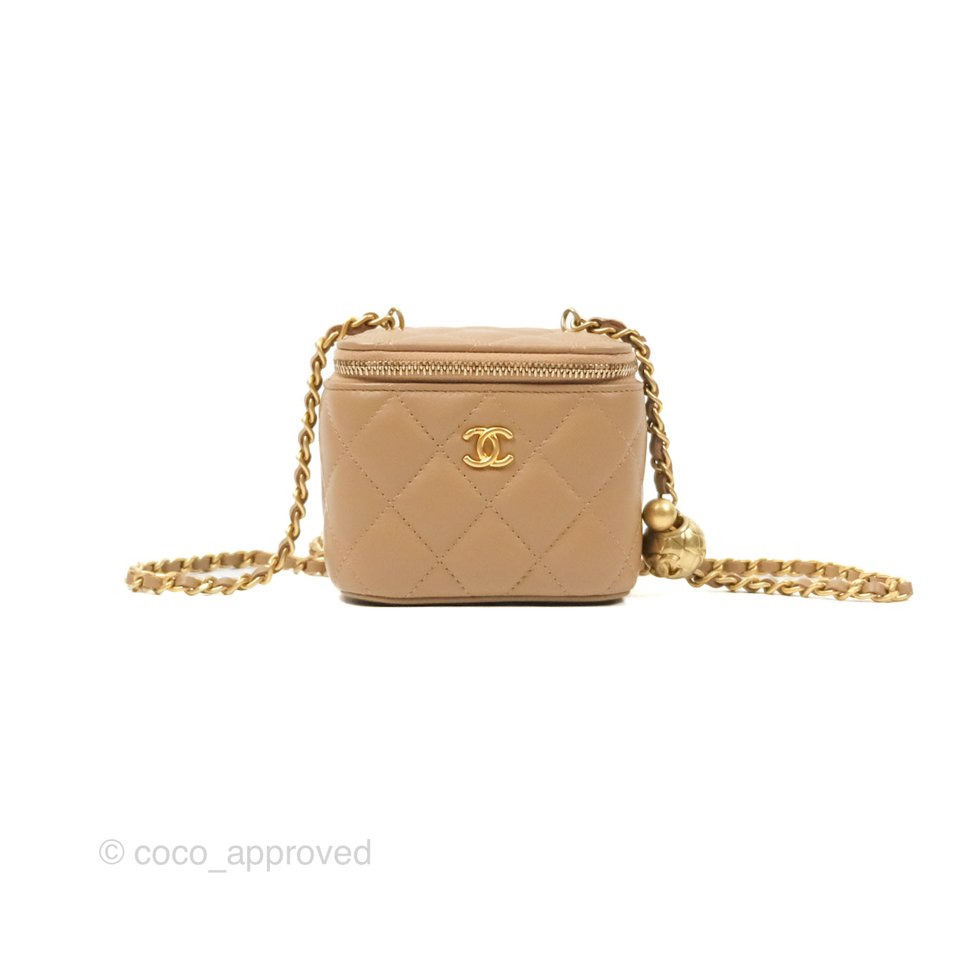 Chanel Mini Vanity With Chain Adjustable Pearl Crush Dark Beige Lambskin Aged Gold Hardware
