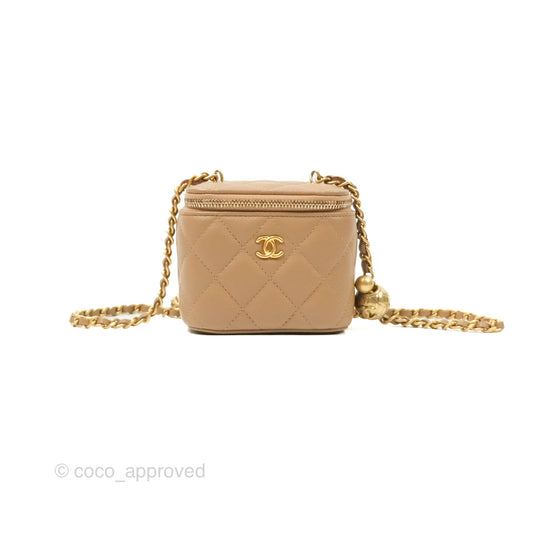 Chanel Mini Vanity With Chain Adjustable Pearl Crush Dark Beige Lambskin Aged Gold Hardware