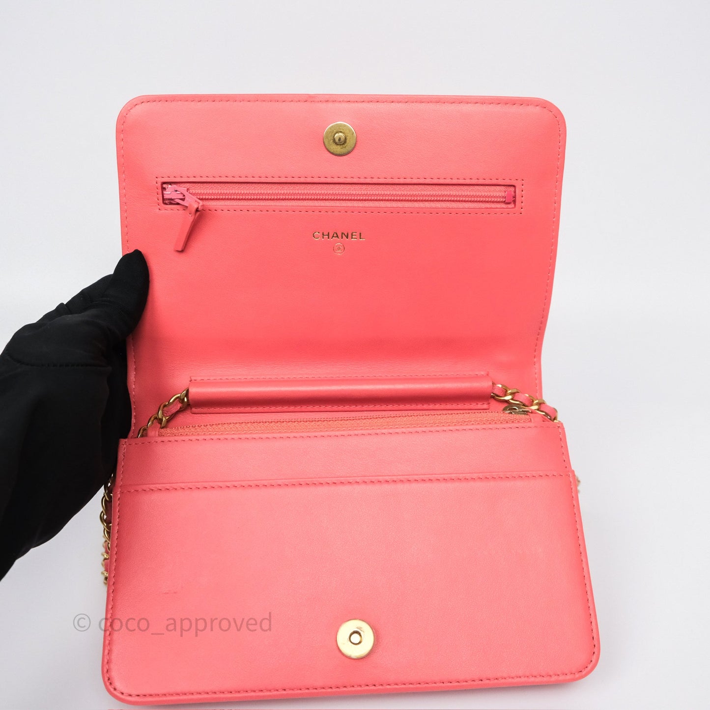 Chanel Boy Wallet on Chain WOC Quilted Dark Pink Caviar Aged Gold Hardware