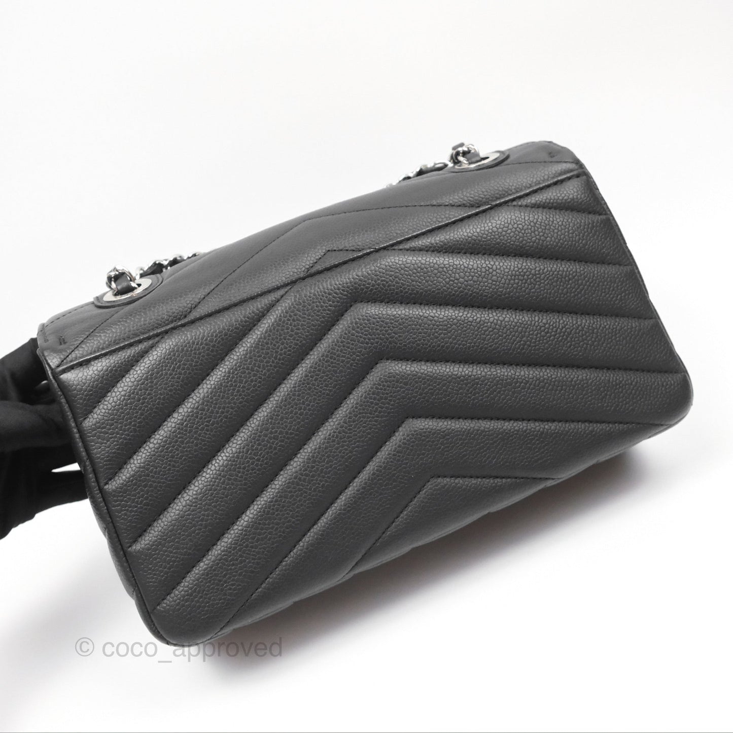 Chanel Chevron Flap Bag Black Caviar Silver Hardware