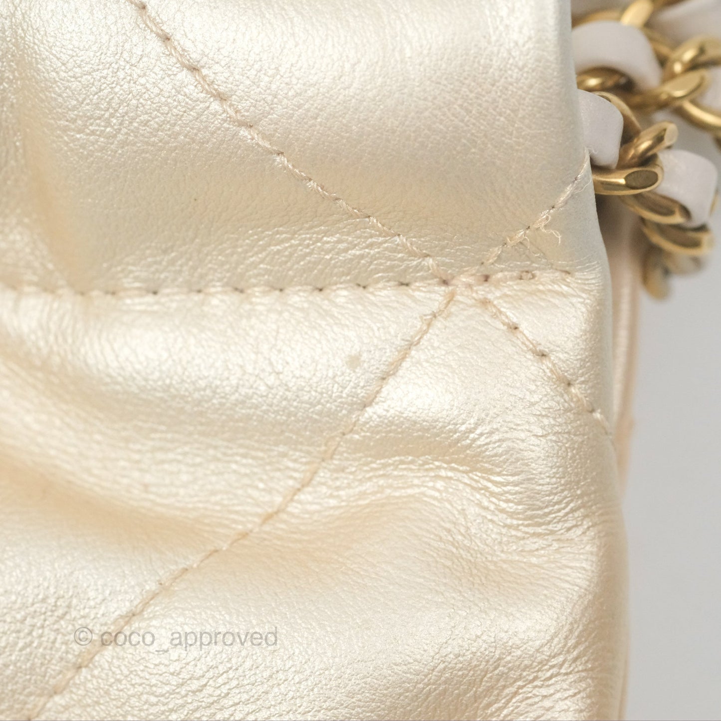 Chanel 22 Mini Bag Iridescent Light Pearly Calfskin Aged Gold Hardware