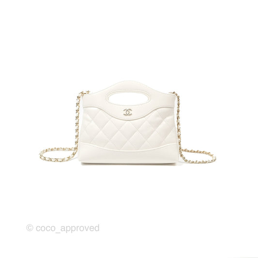 Chanel Nano 31 White Shiny Calfskin Gold Hardware