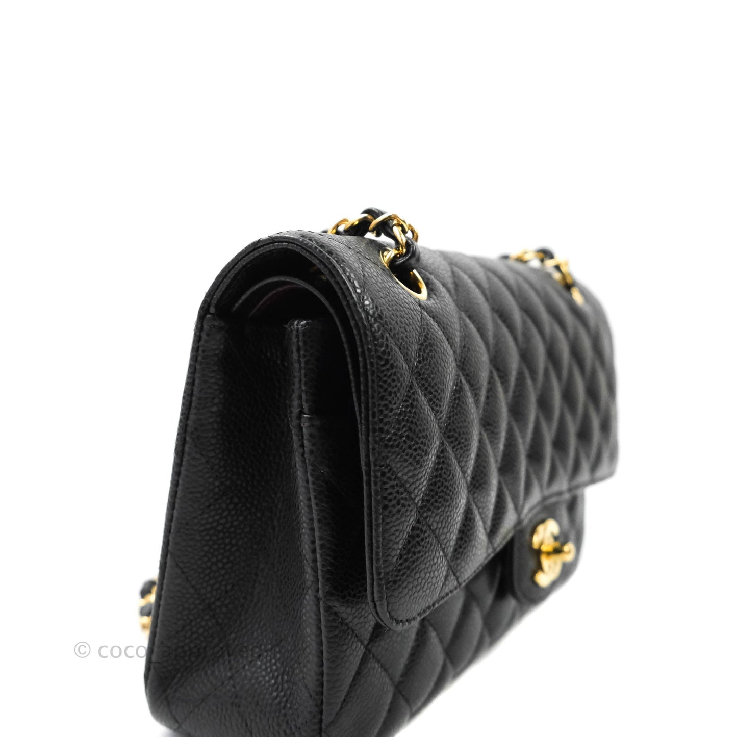 Chanel Quilted M/L Medium Double Flap Black Caviar Gold Hardware