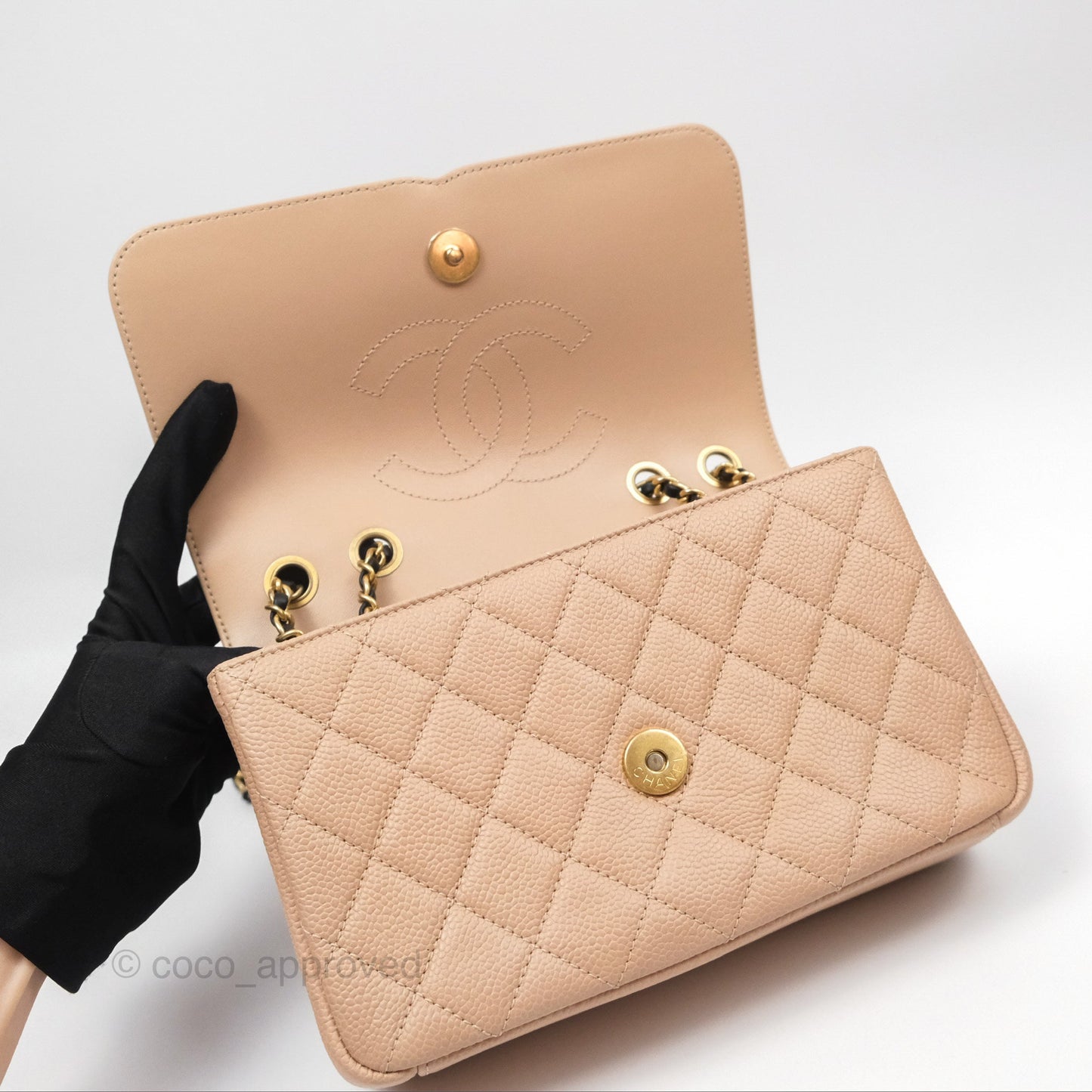 Chanel Quilted Small CC Filigree Flap Beige Black Caviar
