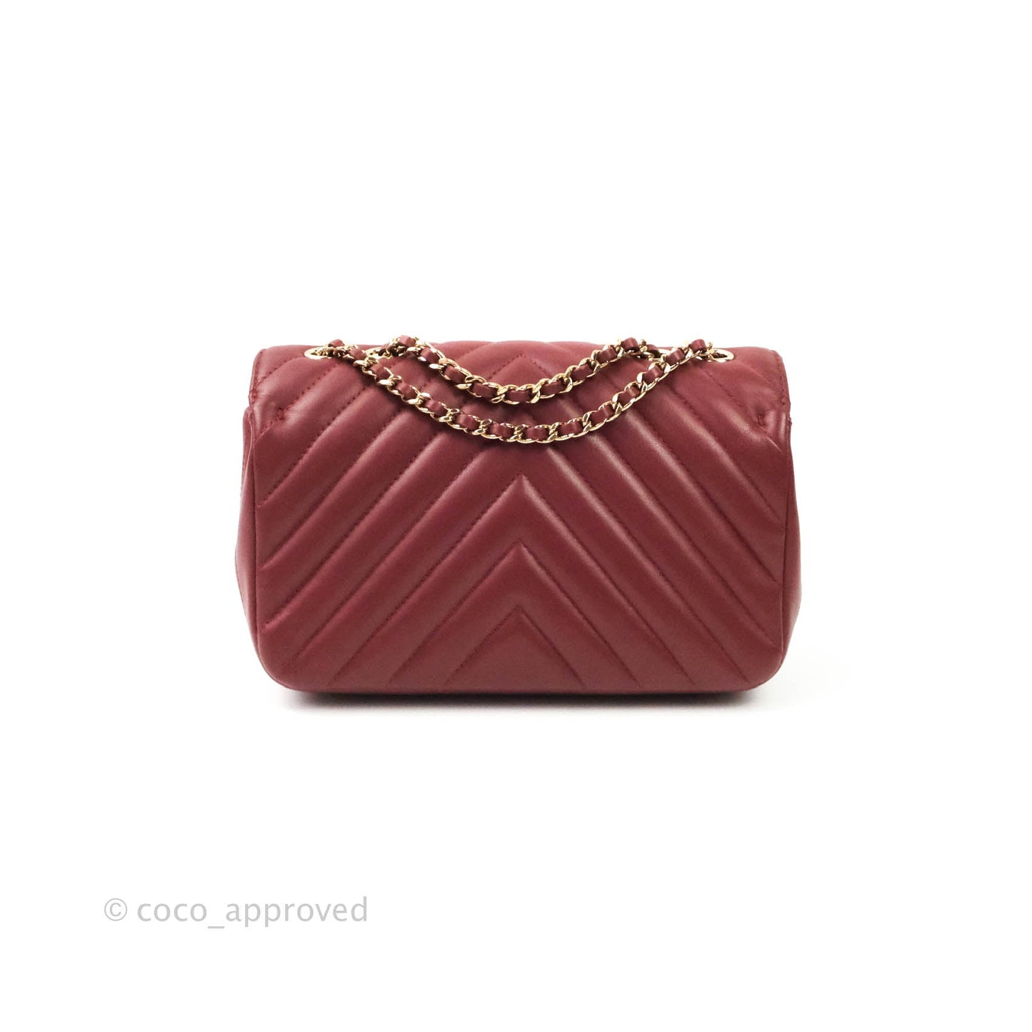 Chanel Small Statement Chevron Flap Bag Burgundy Lambskin Gold Hardware