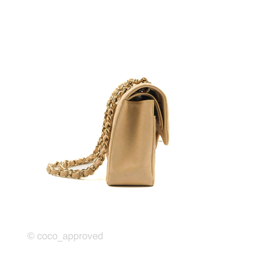 Chanel Classic Small S/M Flap Iridescent Beige Caviar Gold Hardware 19S