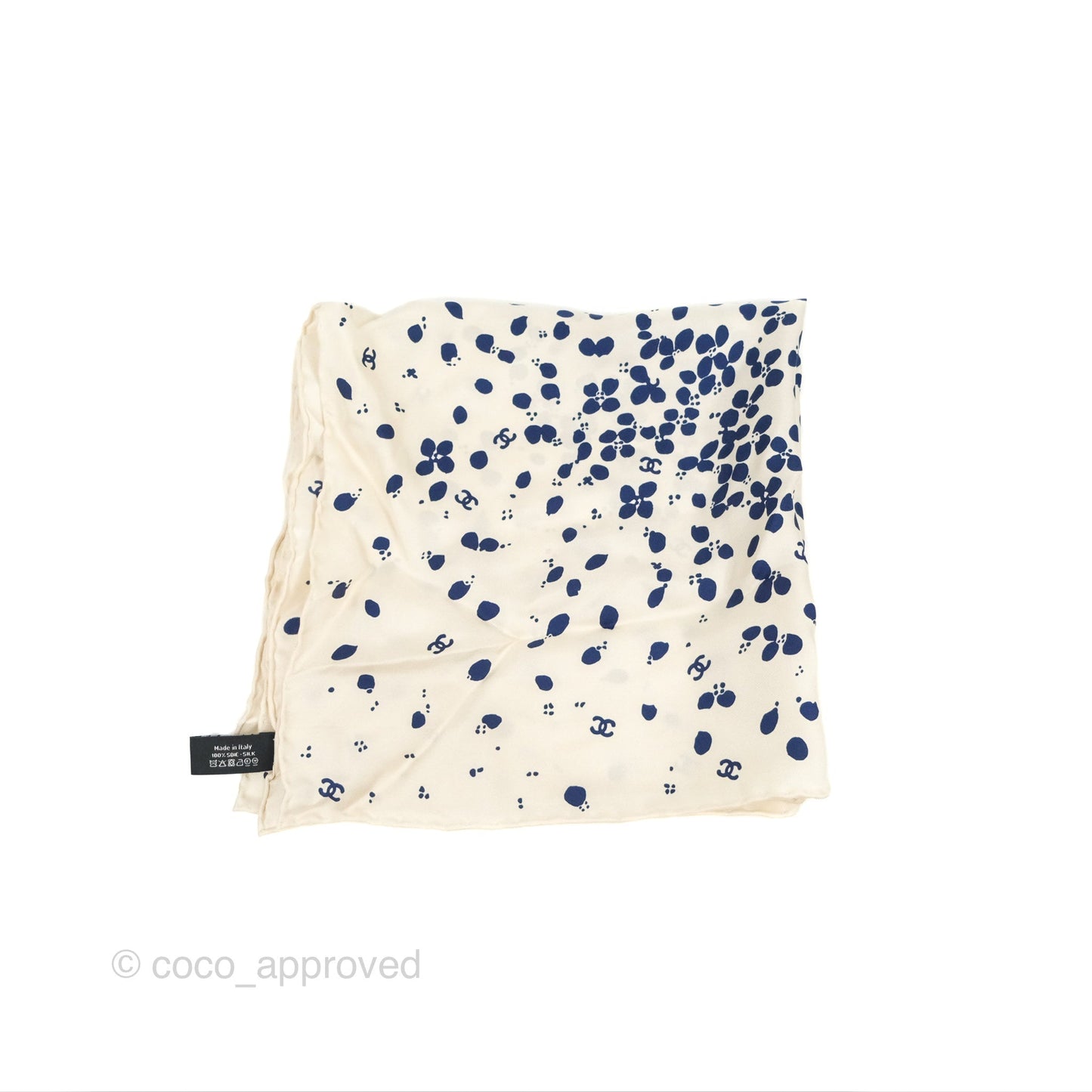 Chanel Silk Scarf Hair Accessory Ivory Navy