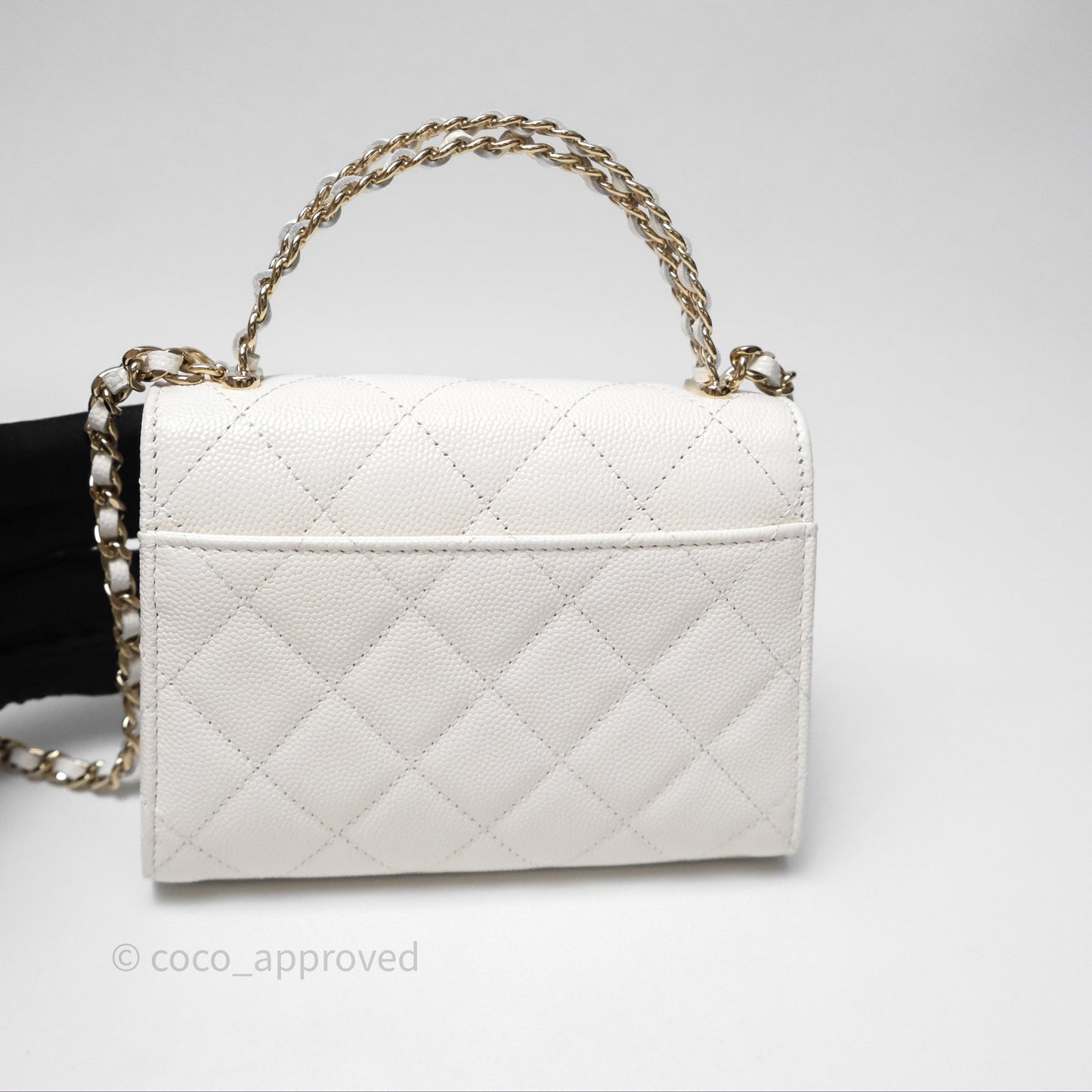 Chanel Small Top Handle Clutch with Chain White Caviar Light Gold Hardware 23P