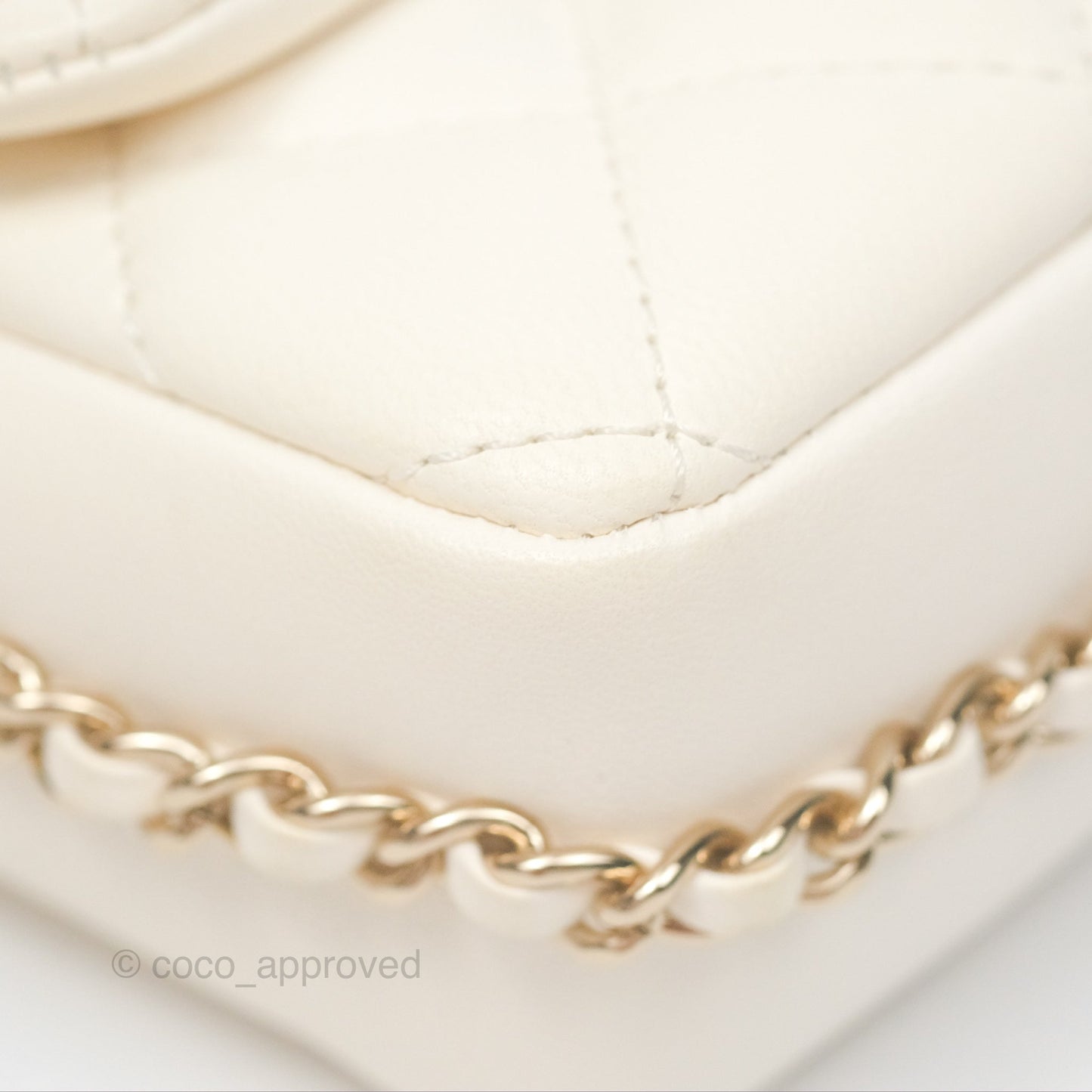 Chanel Small Logo Pearl Chain Flap Bag White Lambskin Gold Hardware