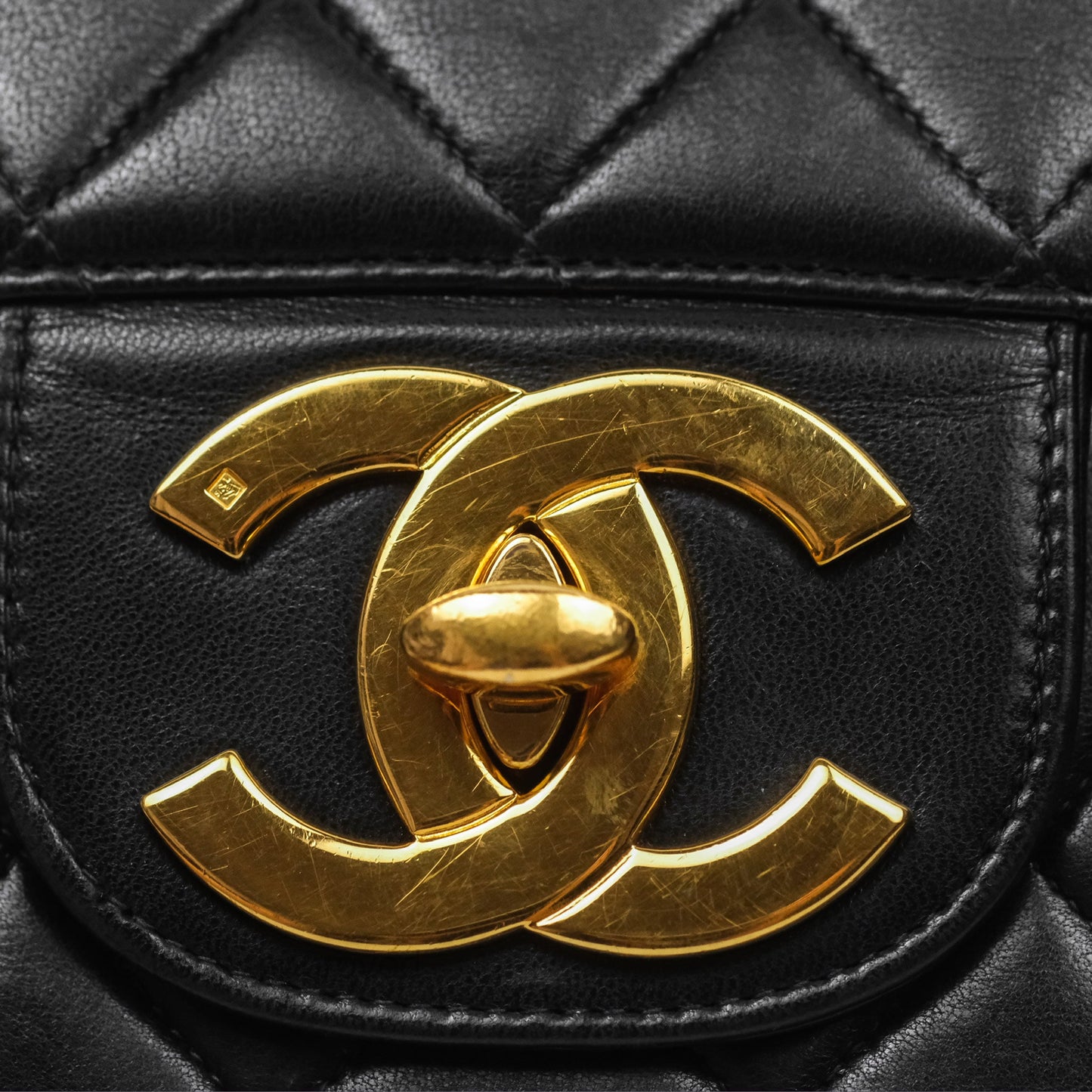 Chanel Vintage Jumbo Single Flap Black Lambskin 24K Gold Hardware