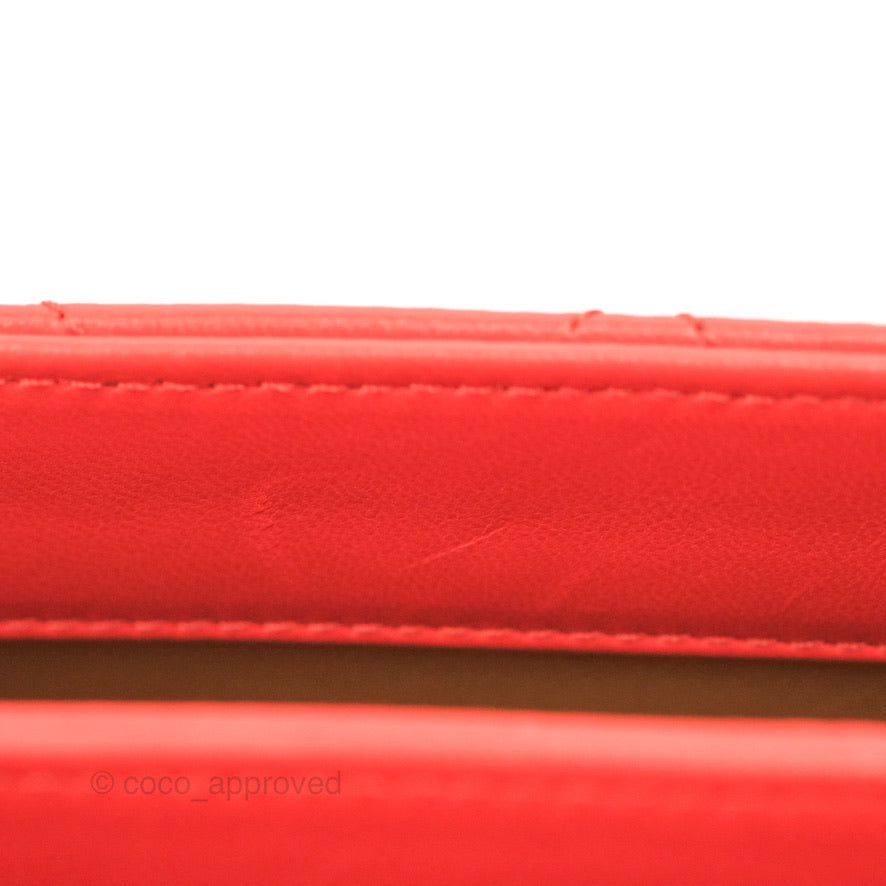 Chanel Top Handle Flap Bag Red Lambskin Aged Gold Hardware