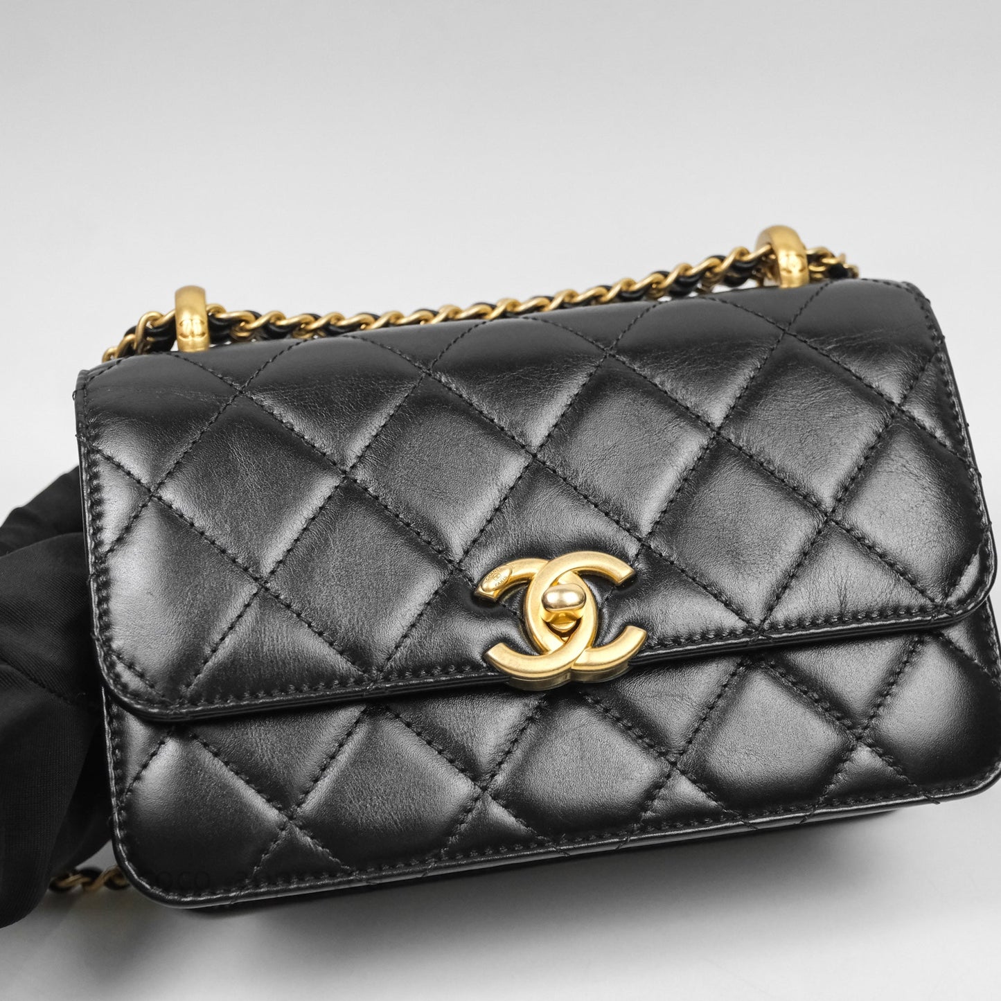 Chanel Mini Perfect Fit Adjustable Chain Black Calfskin Aged Gold Hardware