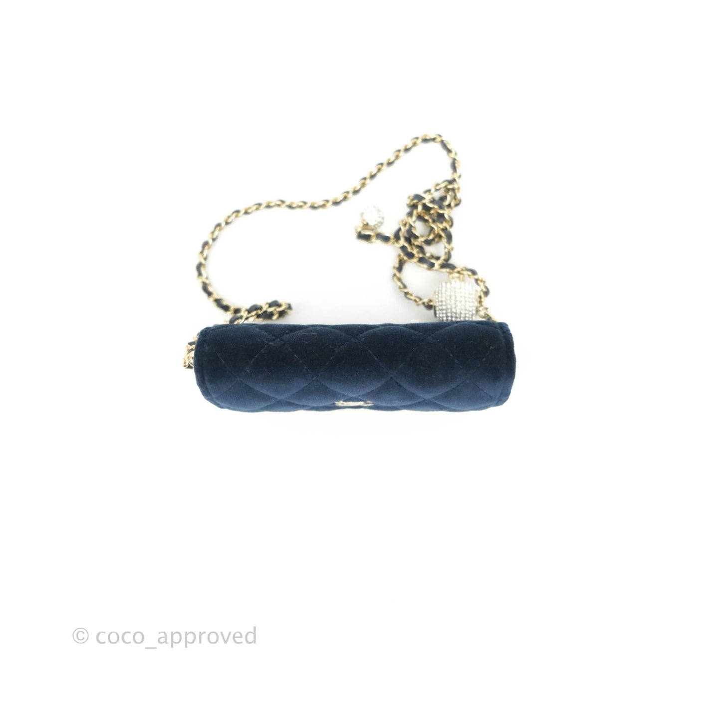 Chanel Crystal Pearl Crush Card Holder Navy Velvet Aged Gold Hardware
