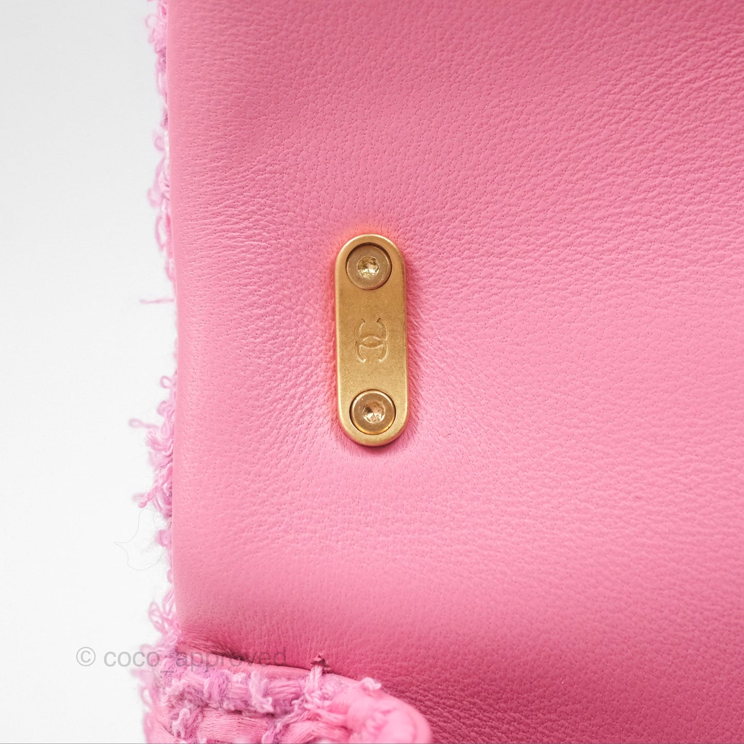 Chanel Mini Flap Bag with Pearl Chain Pink Tweed Aged Gold Hardware