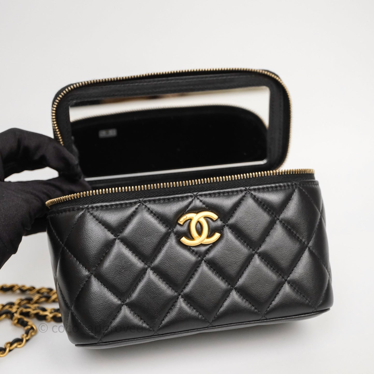 Chanel Top Handle Vanity Rectangular Black Lambskin Aged Gold Hardware