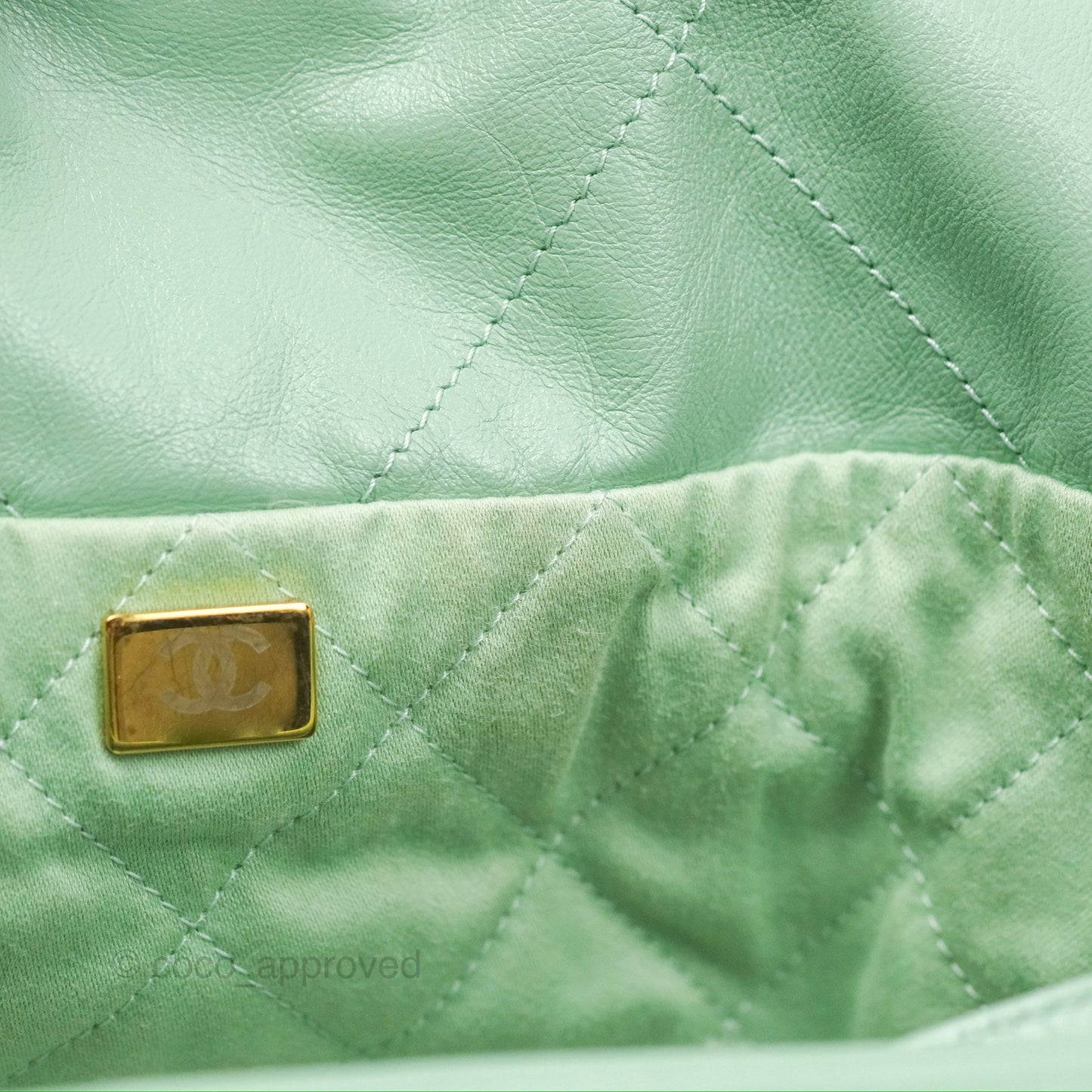 Chanel 22 Small Mint Green Shiny Calfskin Aged Gold Hardware