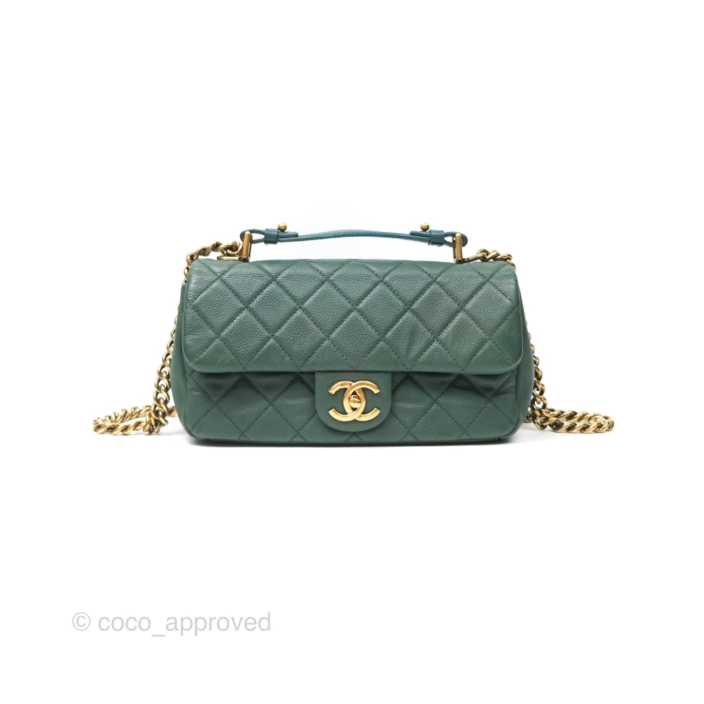Chanel Globe Trotter Flap Bag Dark Green Caviar Aged Gold Hardware